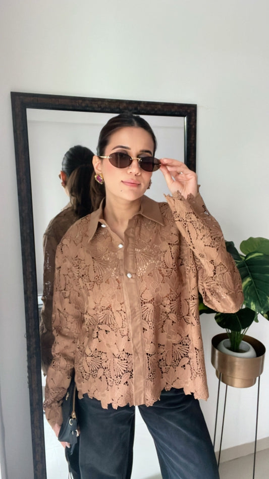 Lace Pearl Buttoned Shirt