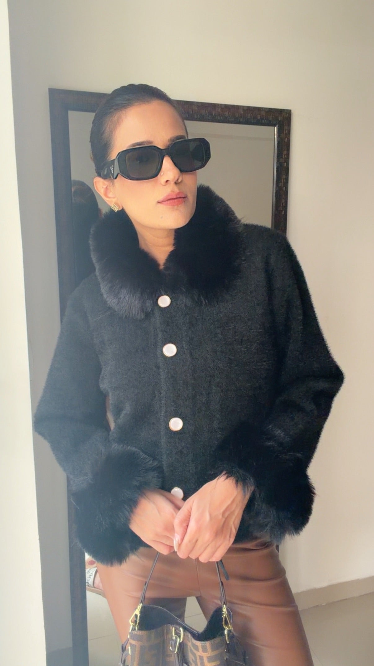 Midnight Luxe Fur-Trim Fall Jacket