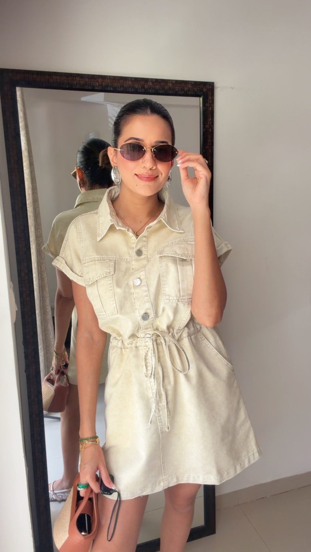 Sandstone Denim Tie-Up Dress