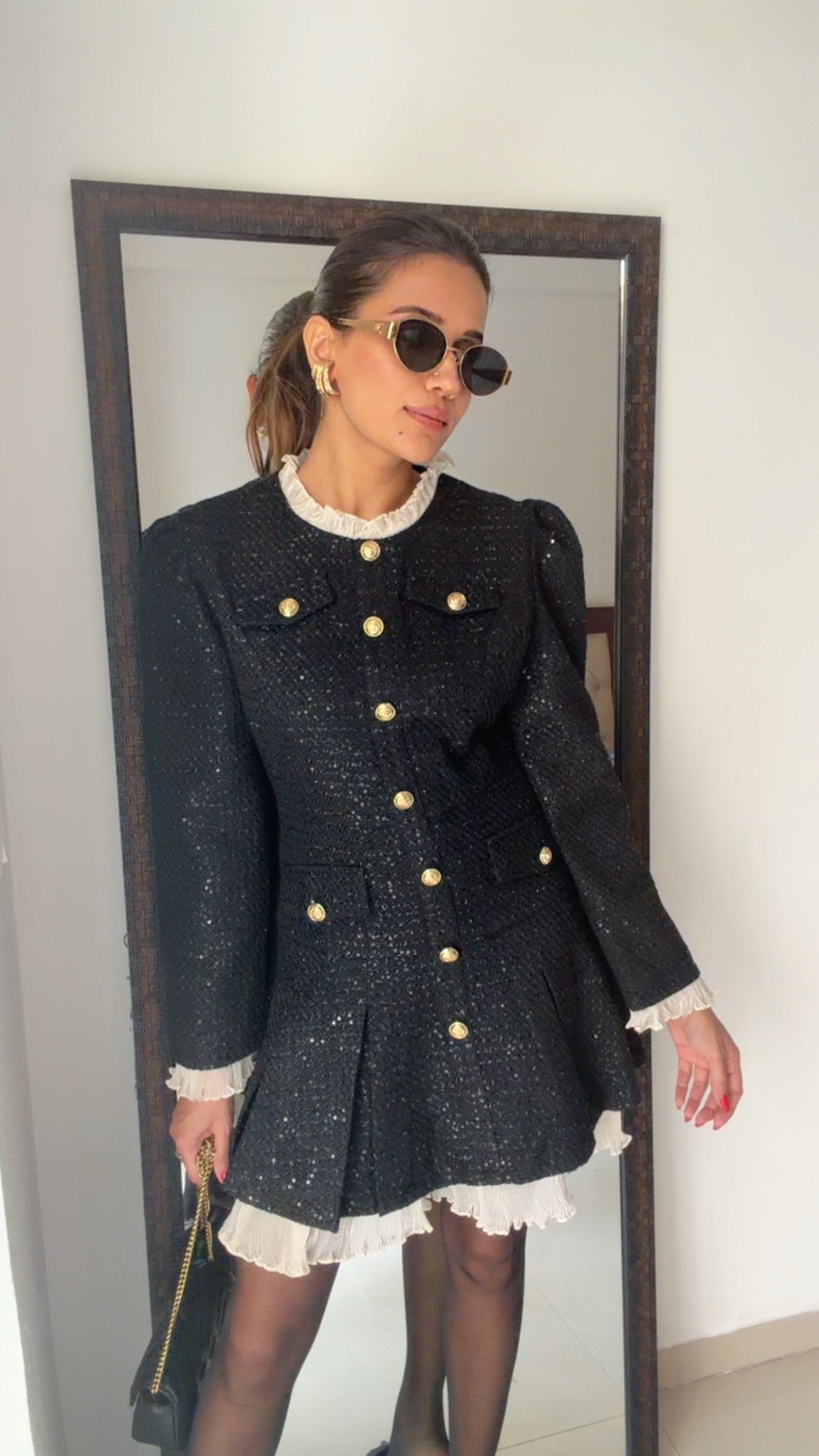 Sequin Embedded Tweed Fall Dress