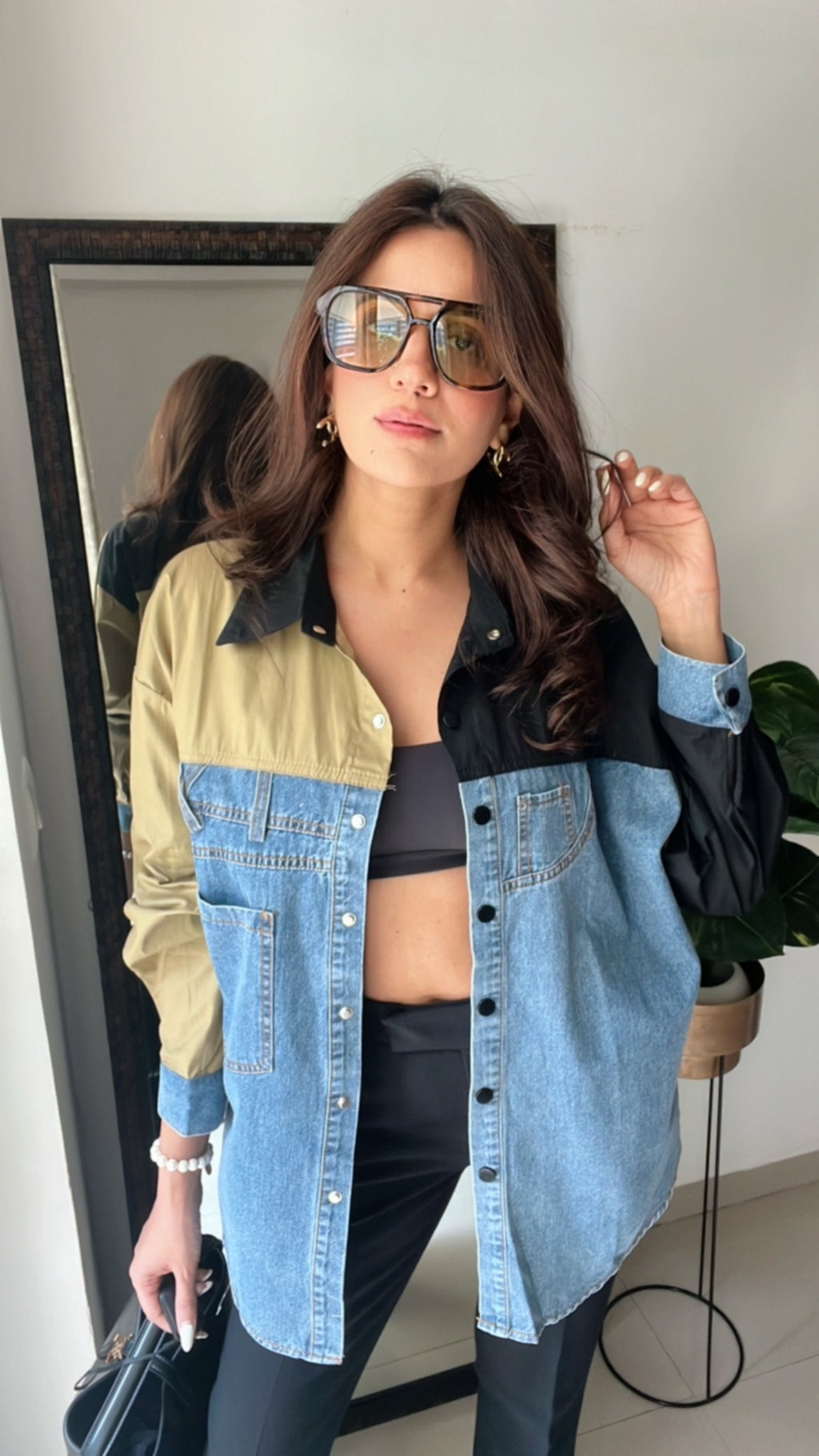 Color Block Denim Poplin Shirt