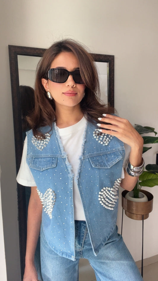 Rivet Heart Denim Fall Vest