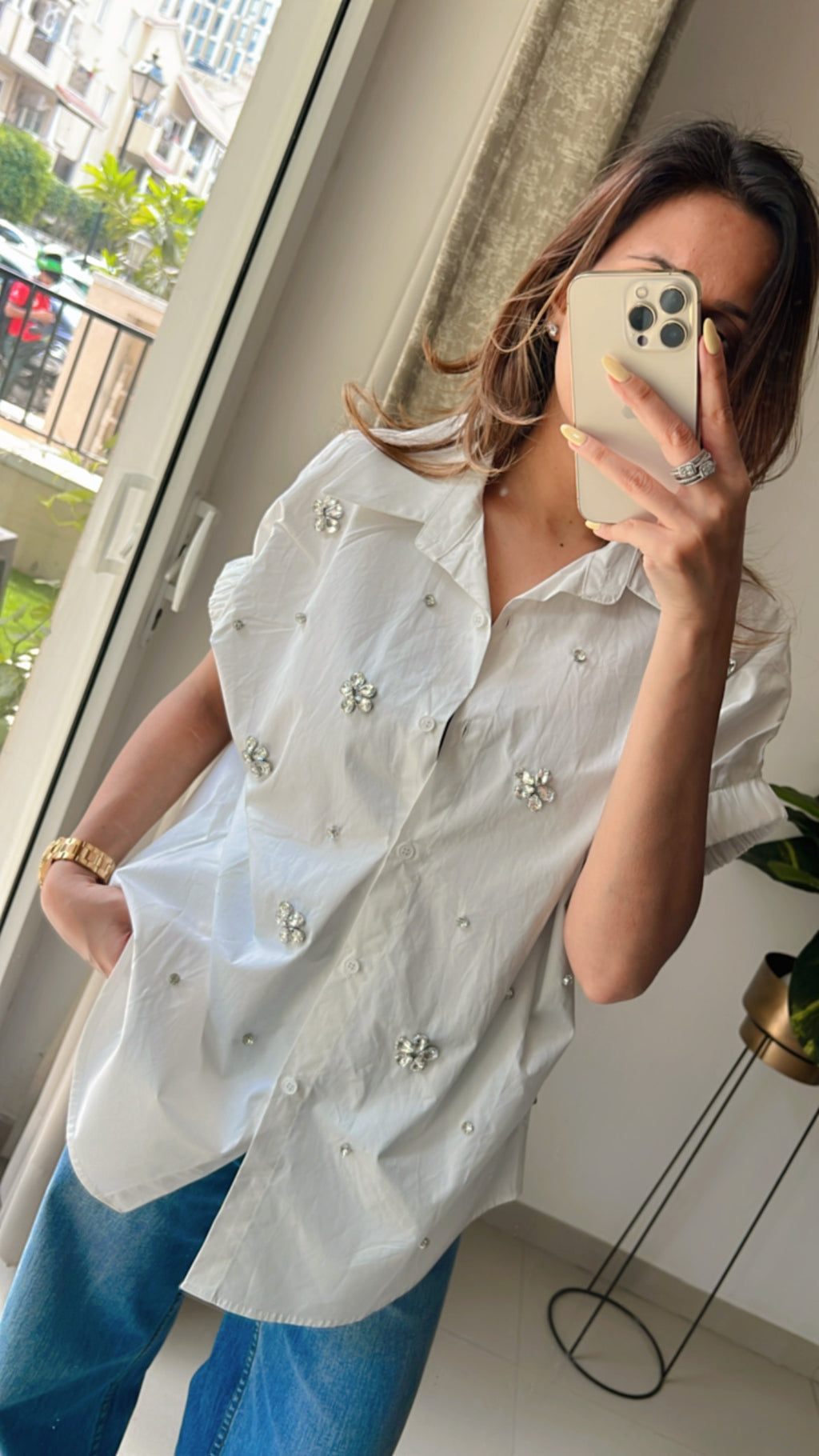 Crystal Studded Poplin Shirt