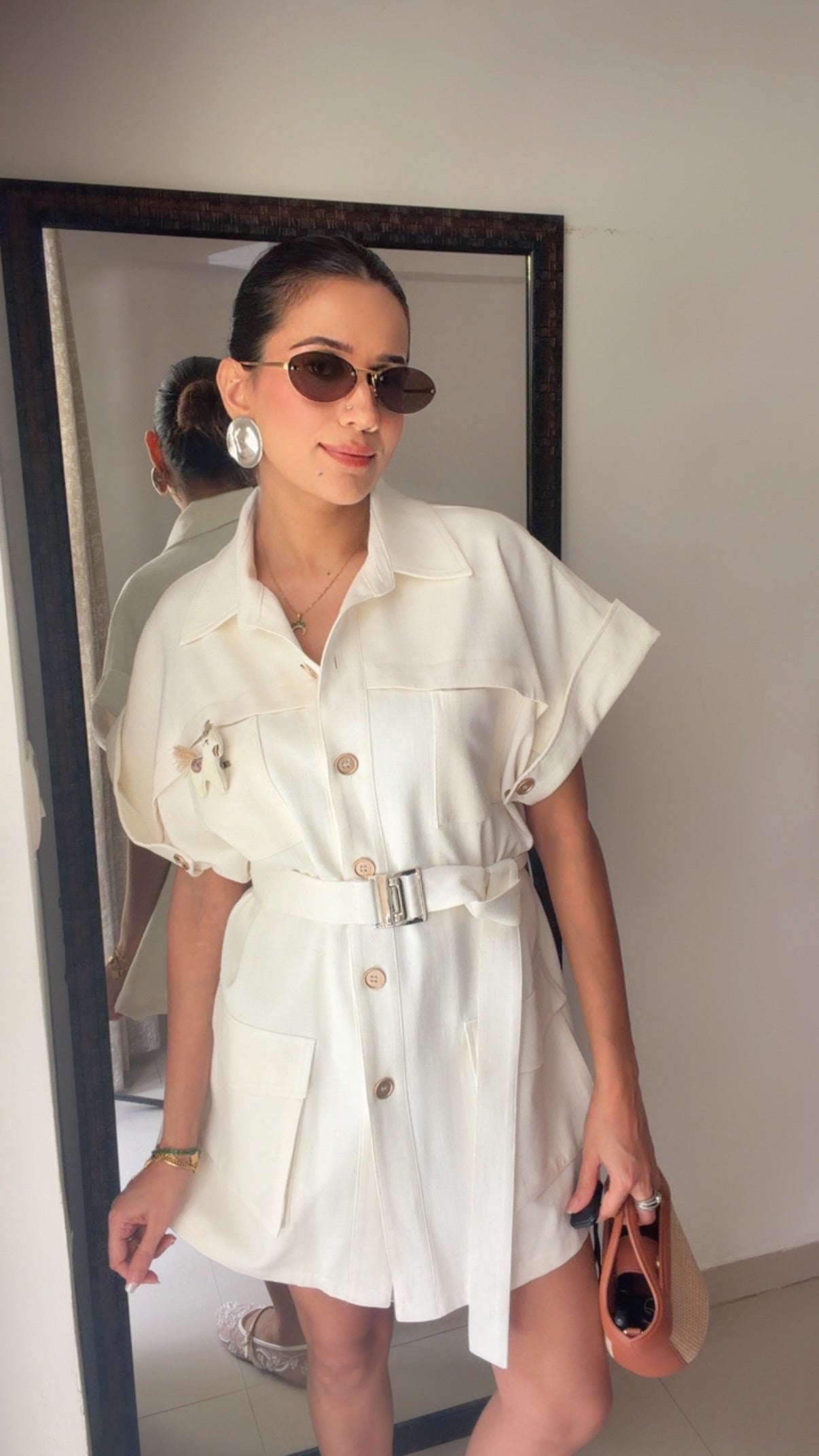 Ivory Utility Belted Dress