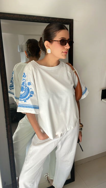 Embroidered Poplin Tee Top
