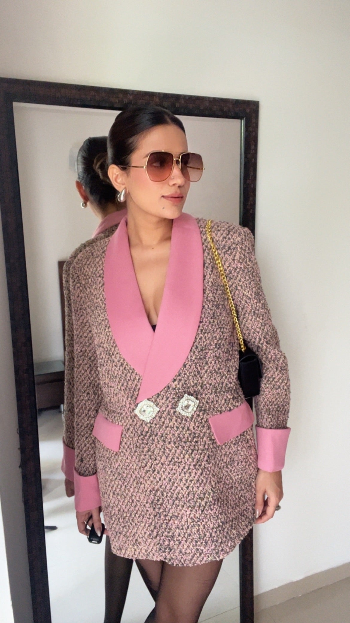 Double Breasted Textured Tweed Fall Coat