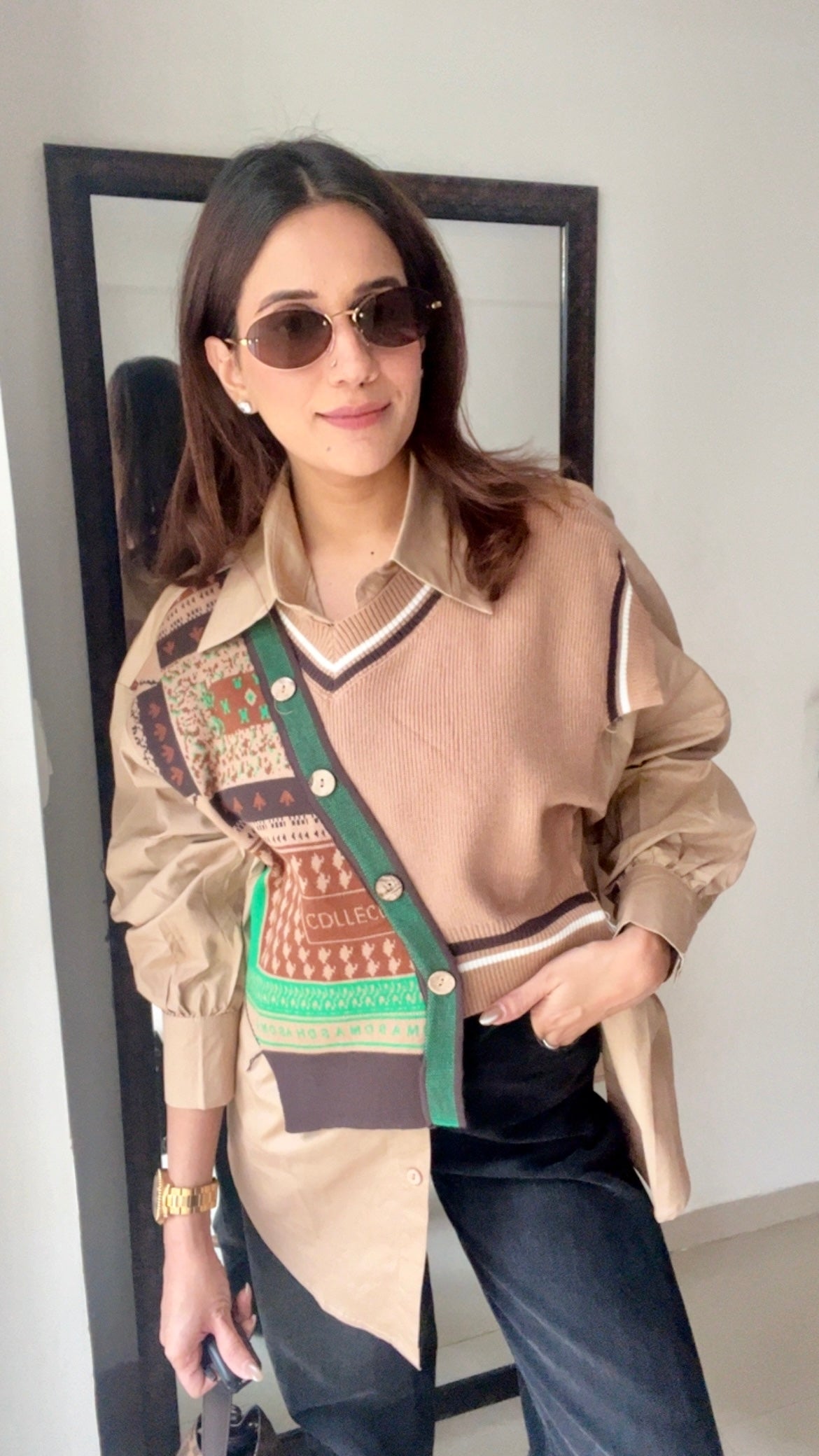 Knit Vest Poplin Fall Shirt