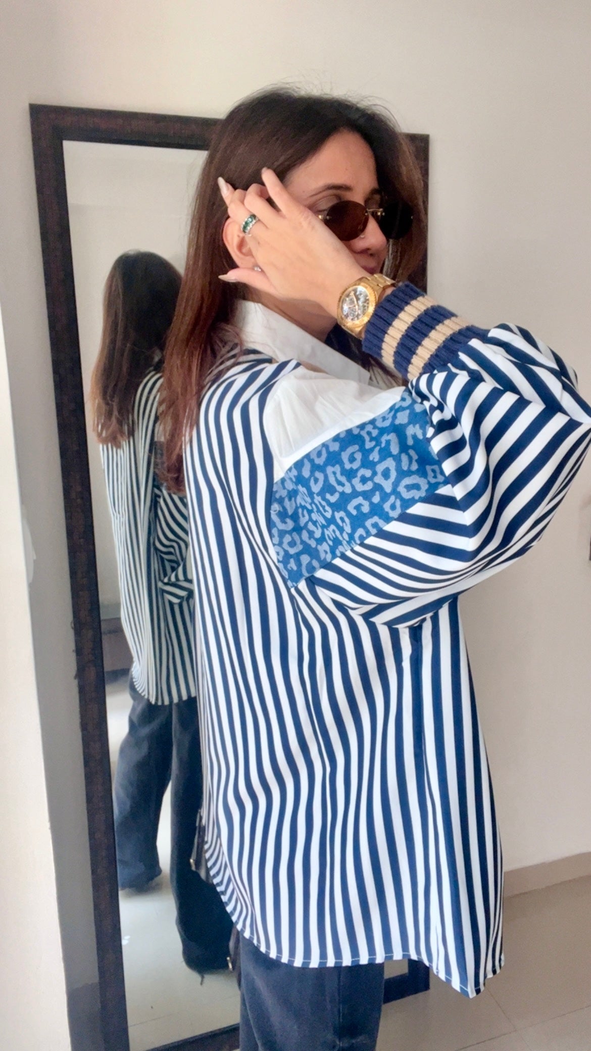 Stripe Knit Vest Poplin Fall Shirt