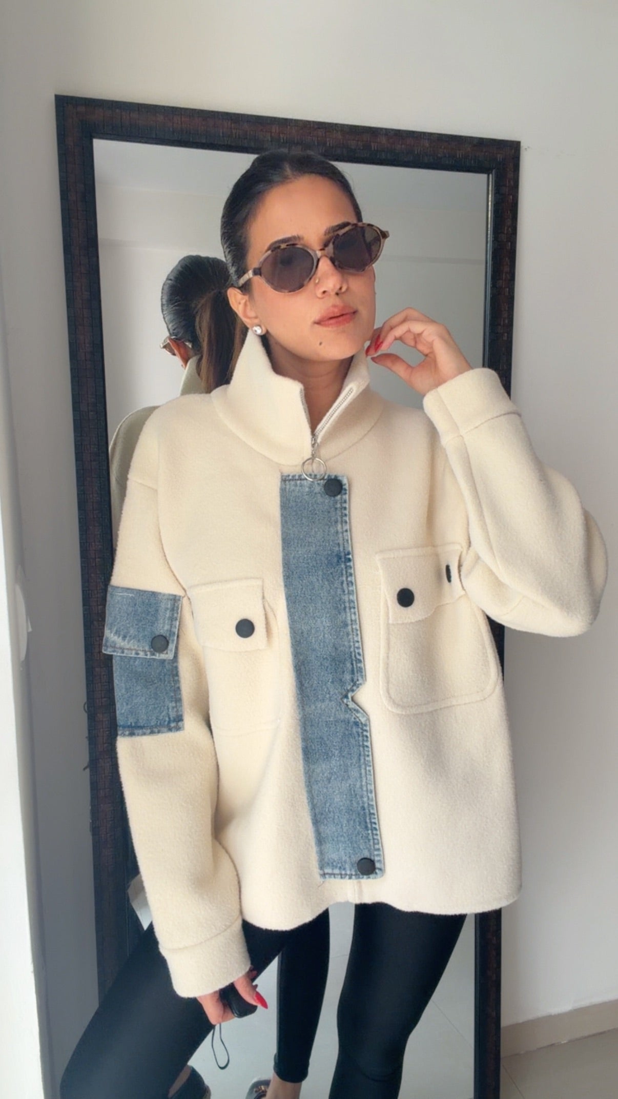 Denim Detailed Woolen Fall Jacket