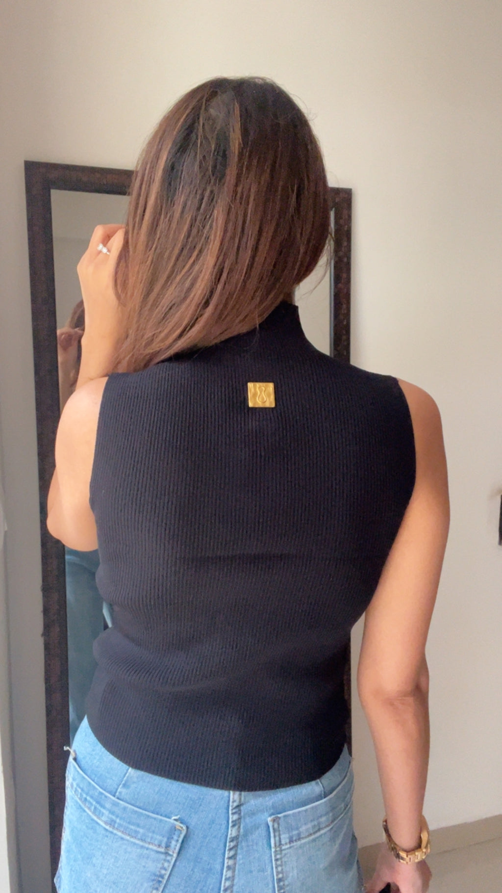 Ribbed Gold Metal Keyhole Tank Top