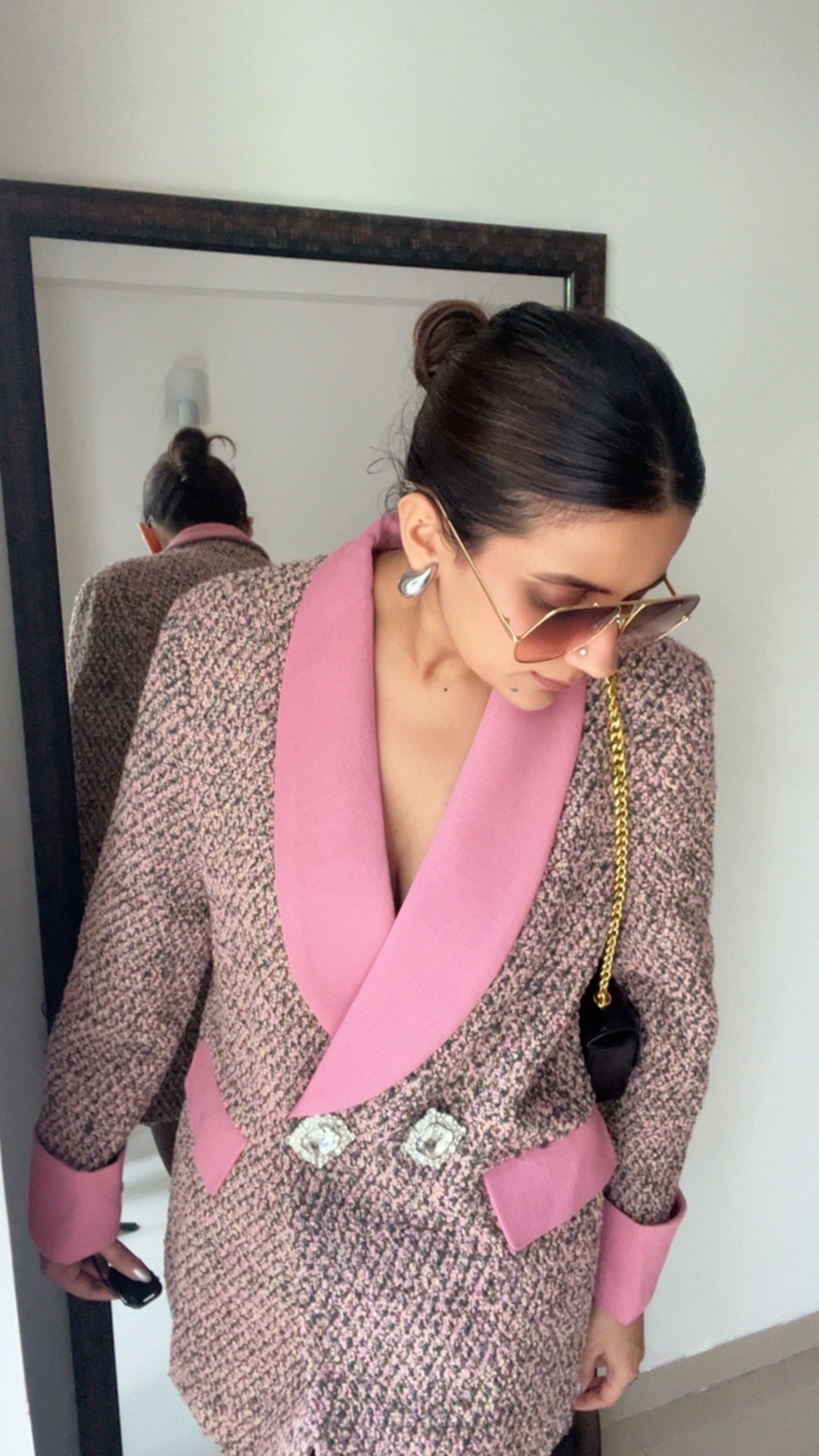 Double Breasted Textured Tweed Fall Coat
