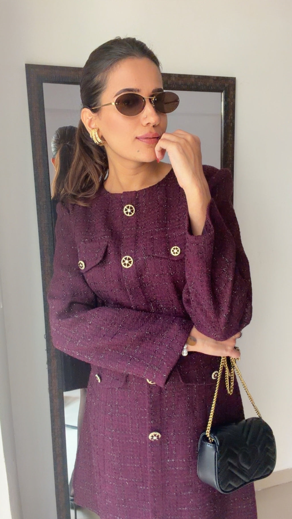 Shimmer Buttoned Tweed Fall Dress