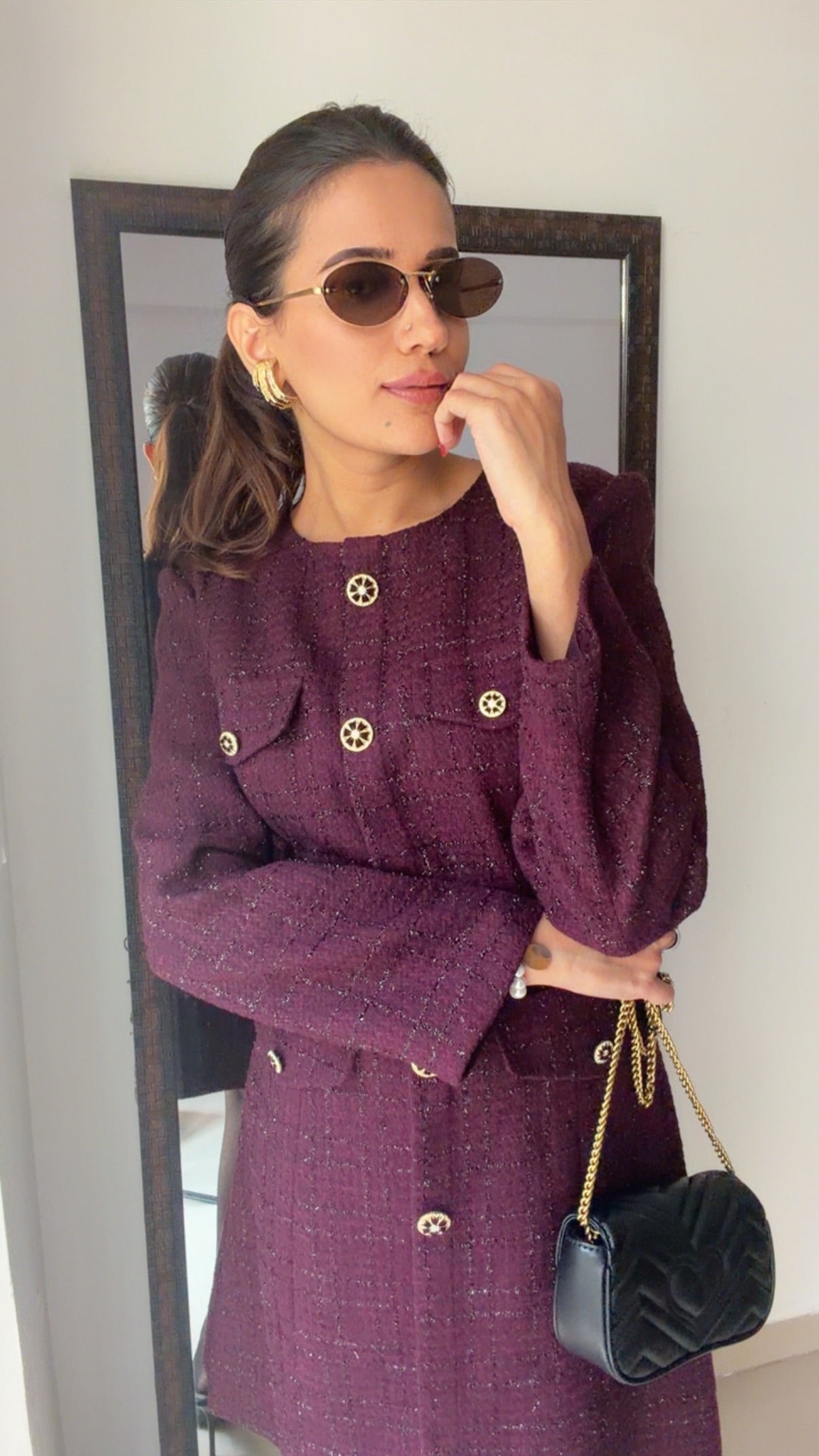 Shimmer Buttoned Tweed Fall Dress