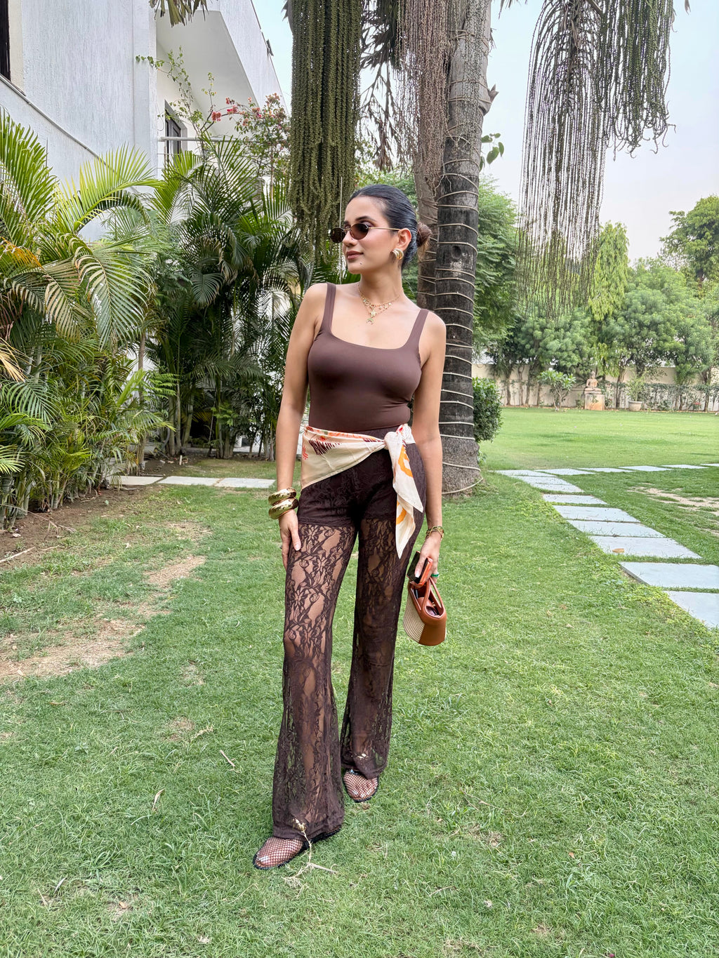 Sheer Lace Flare Pants
