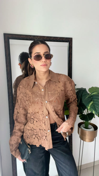 Lace Pearl Buttoned Shirt