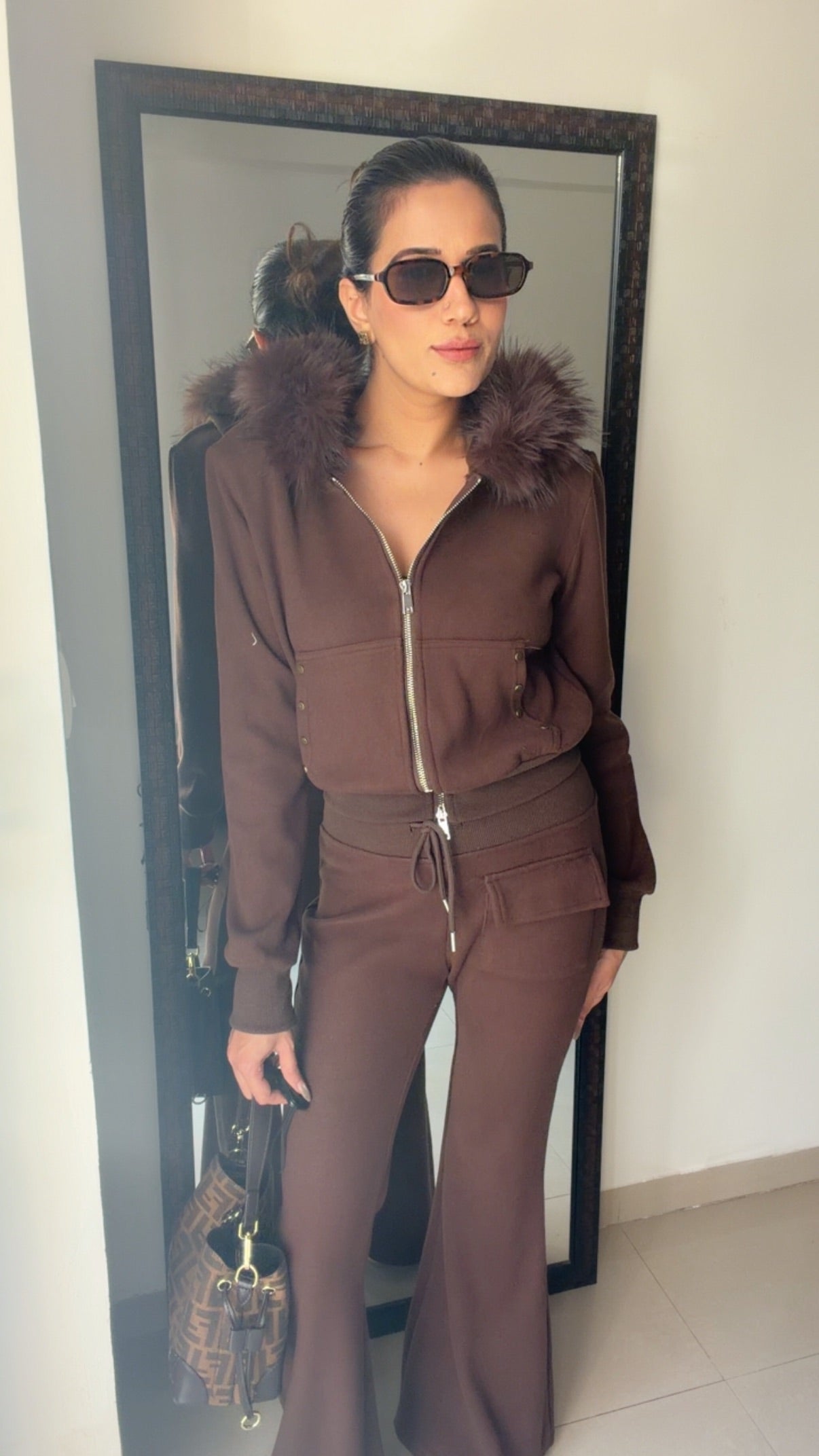 Cocoa Luxe Fur-Trim Fall Lounge Set