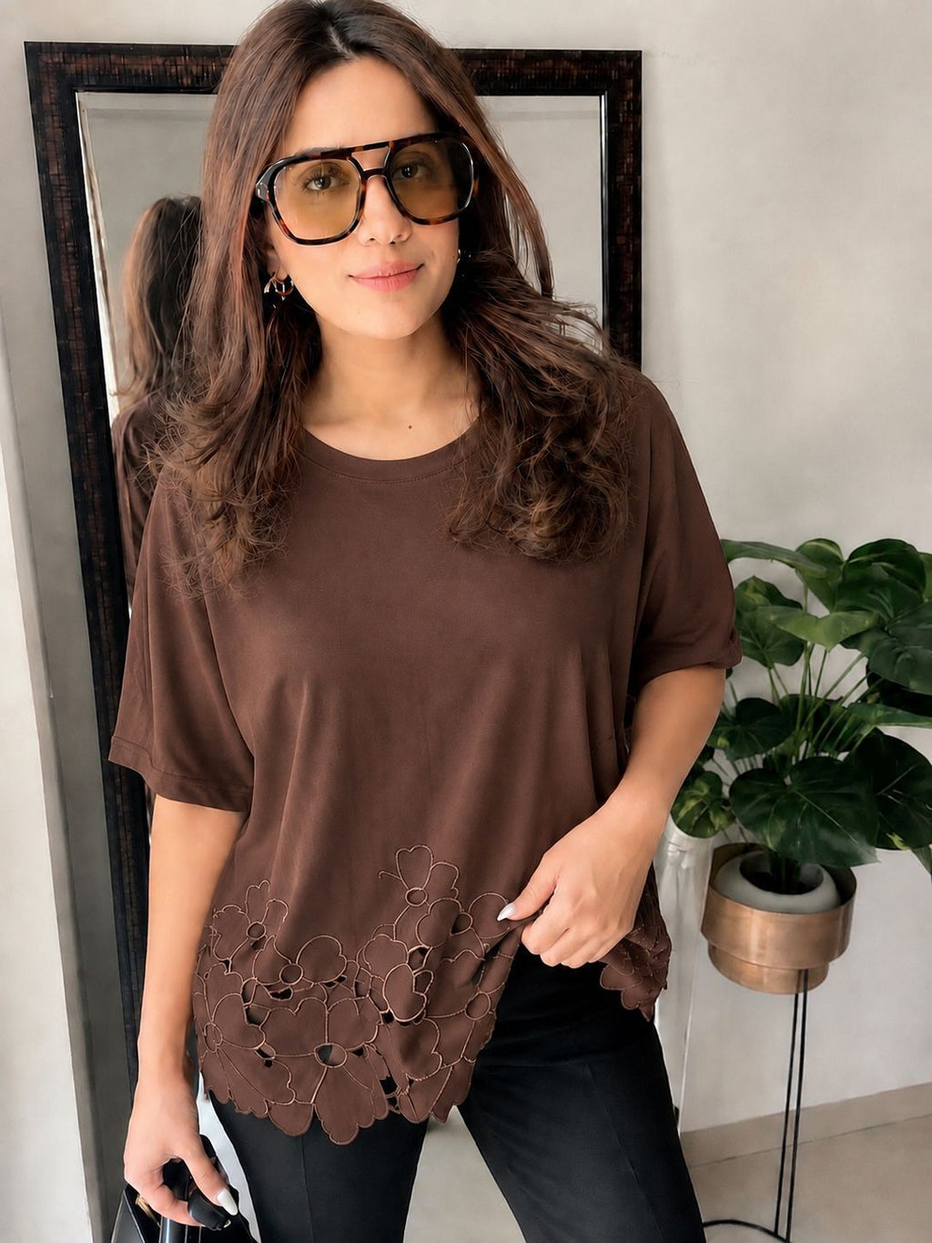 Floral Cutwork Hem Top