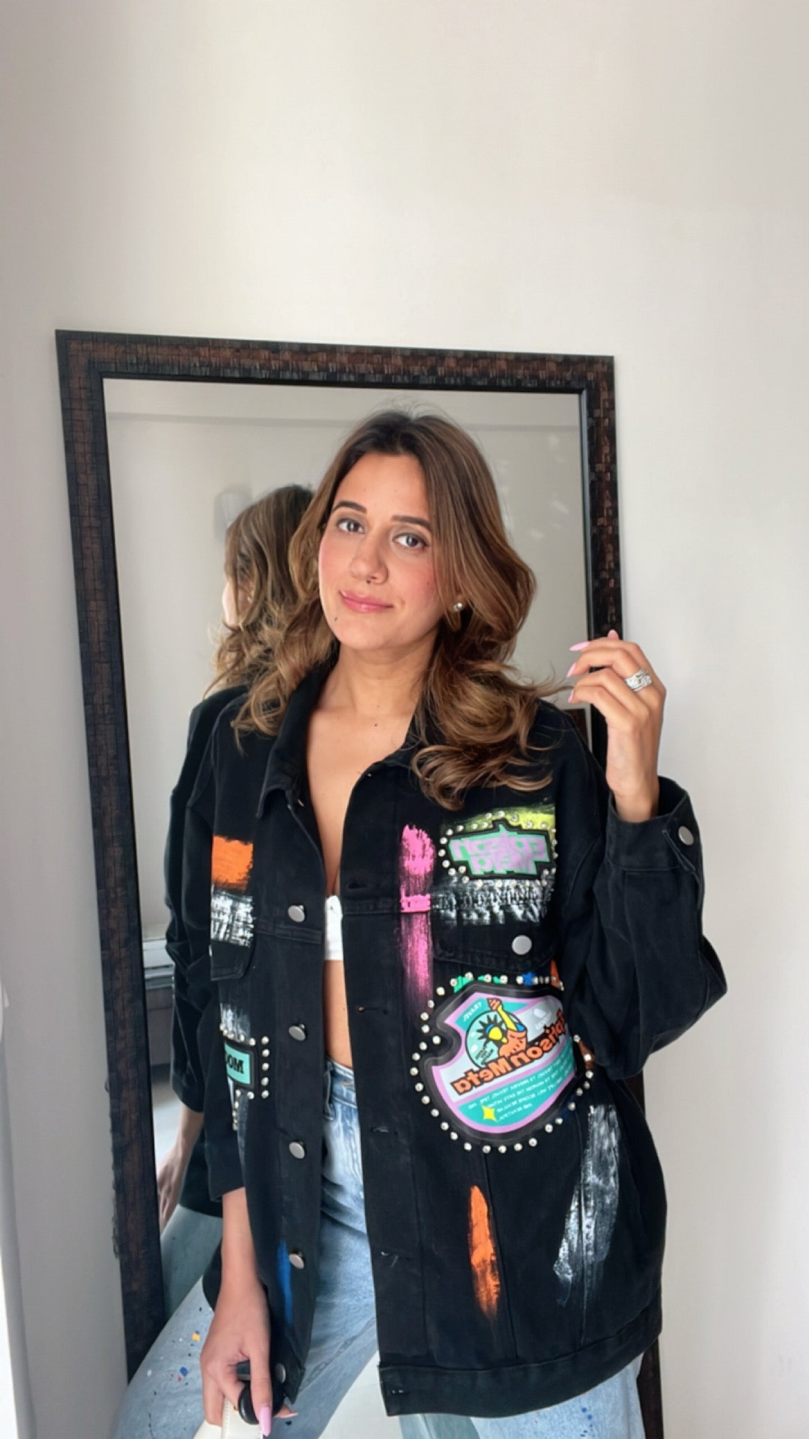 Color Splash Oversized Denim Fall Jacket