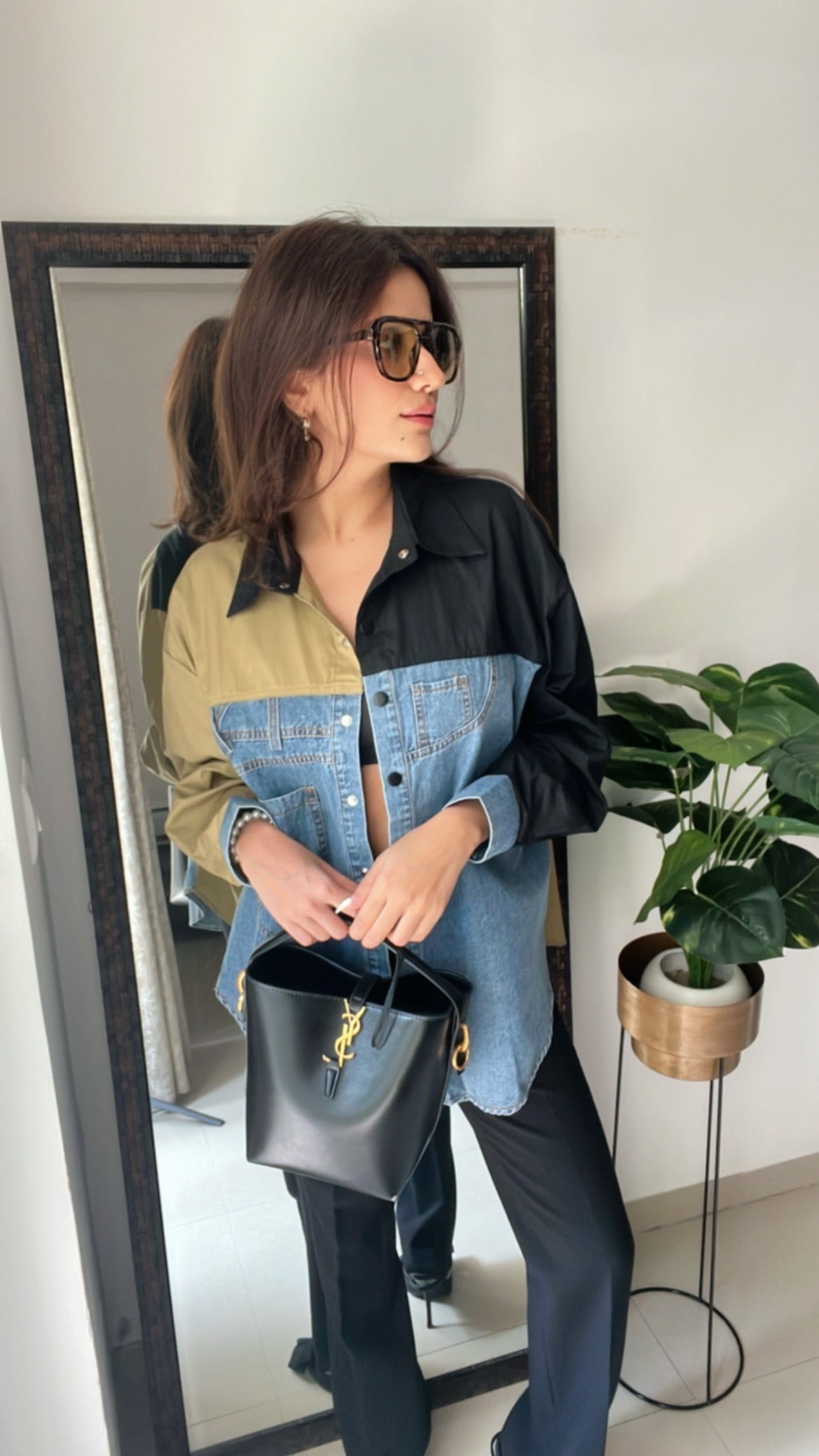 Color Block Denim Poplin Shirt