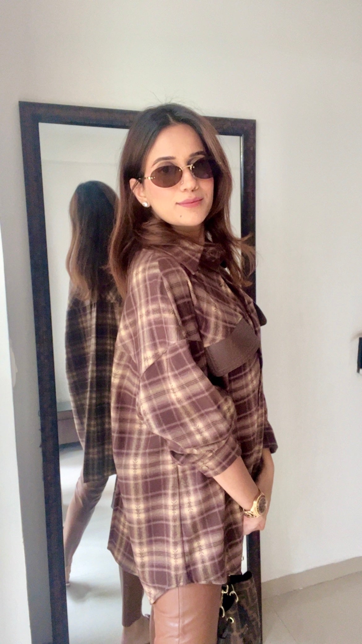 Plaid Leather Pocket Fall Shirt