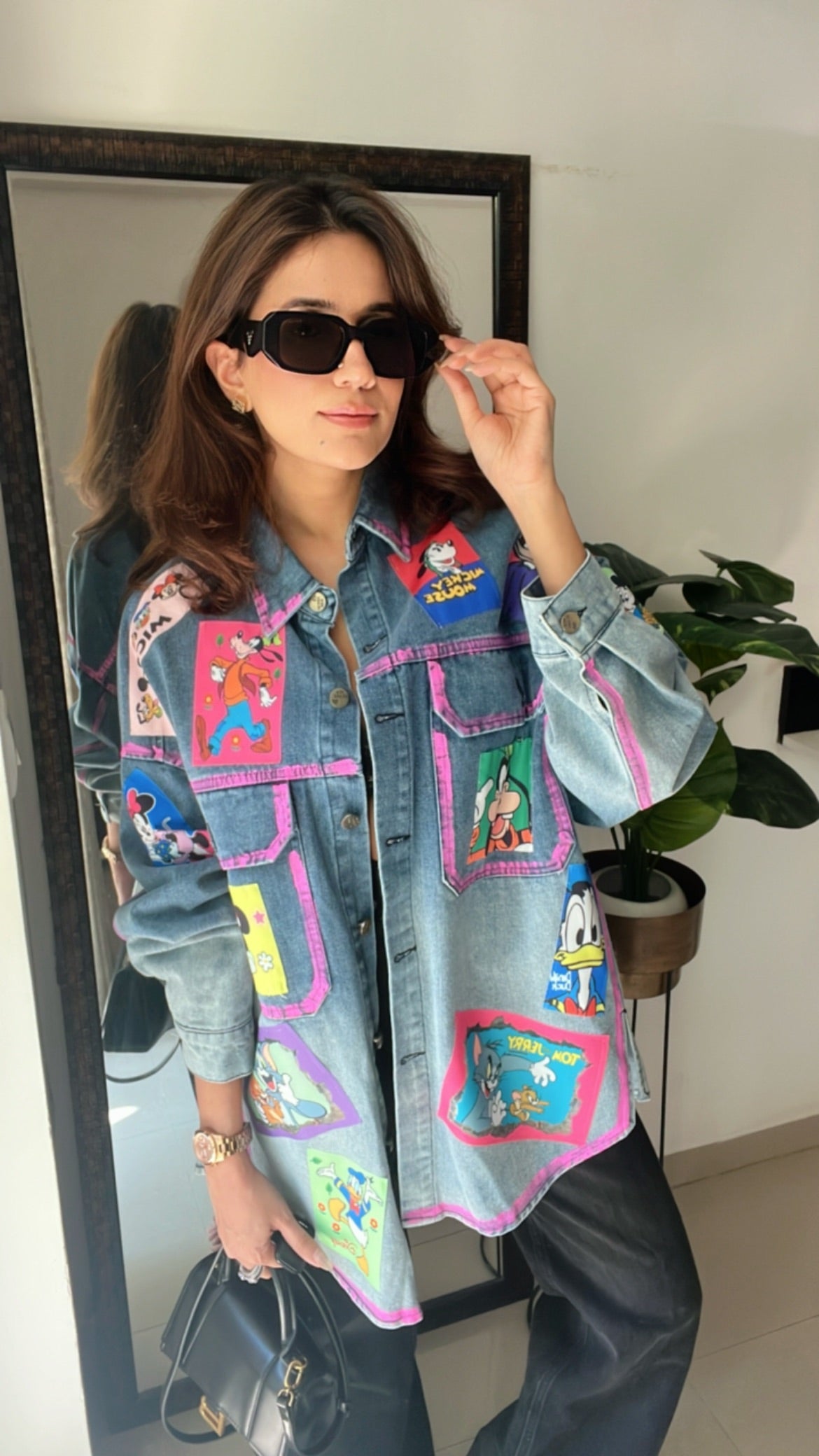 Cartoon Colorblast Oversized Denim Fall Jacket