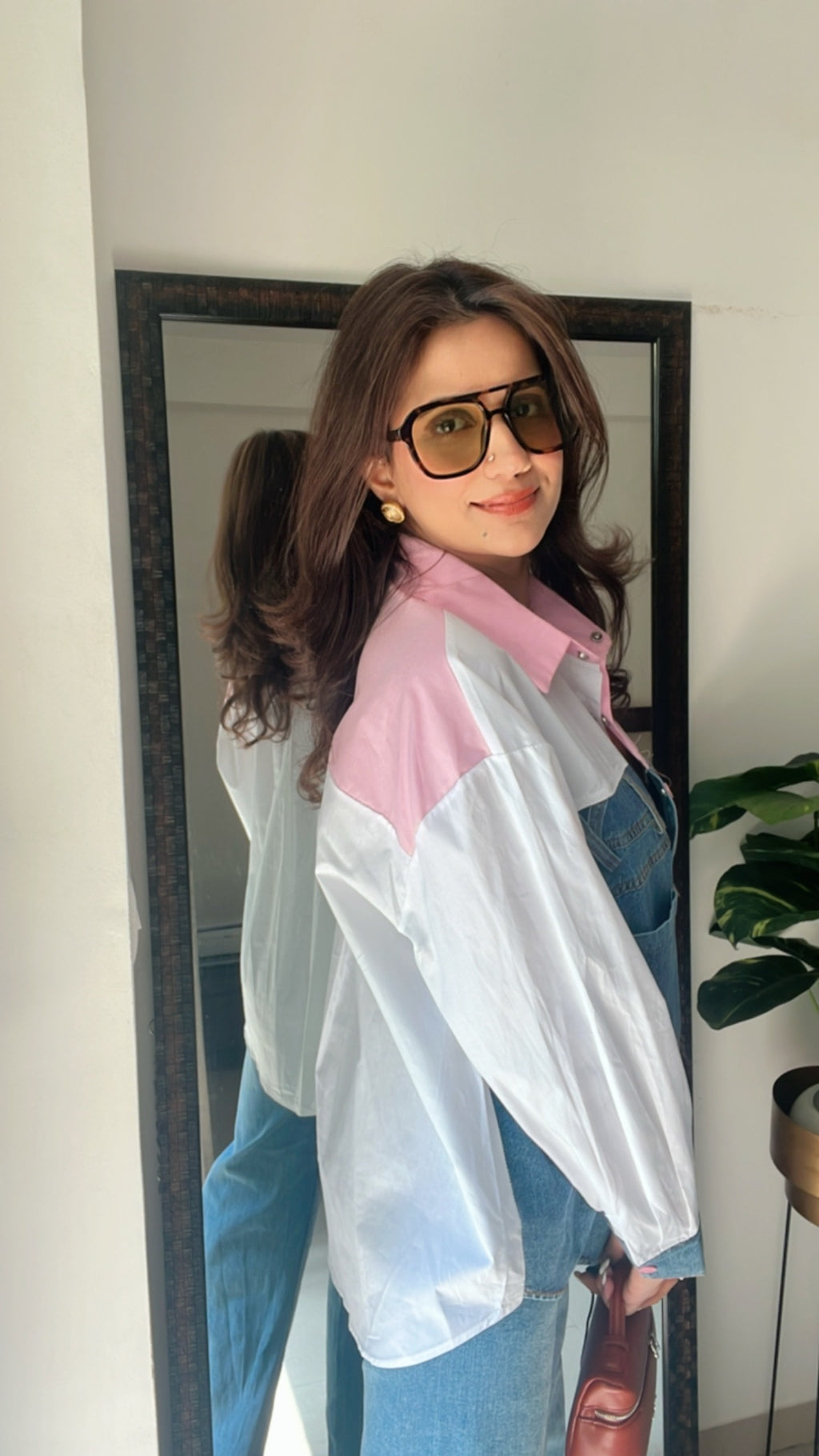 Color Block Denim Poplin Shirt
