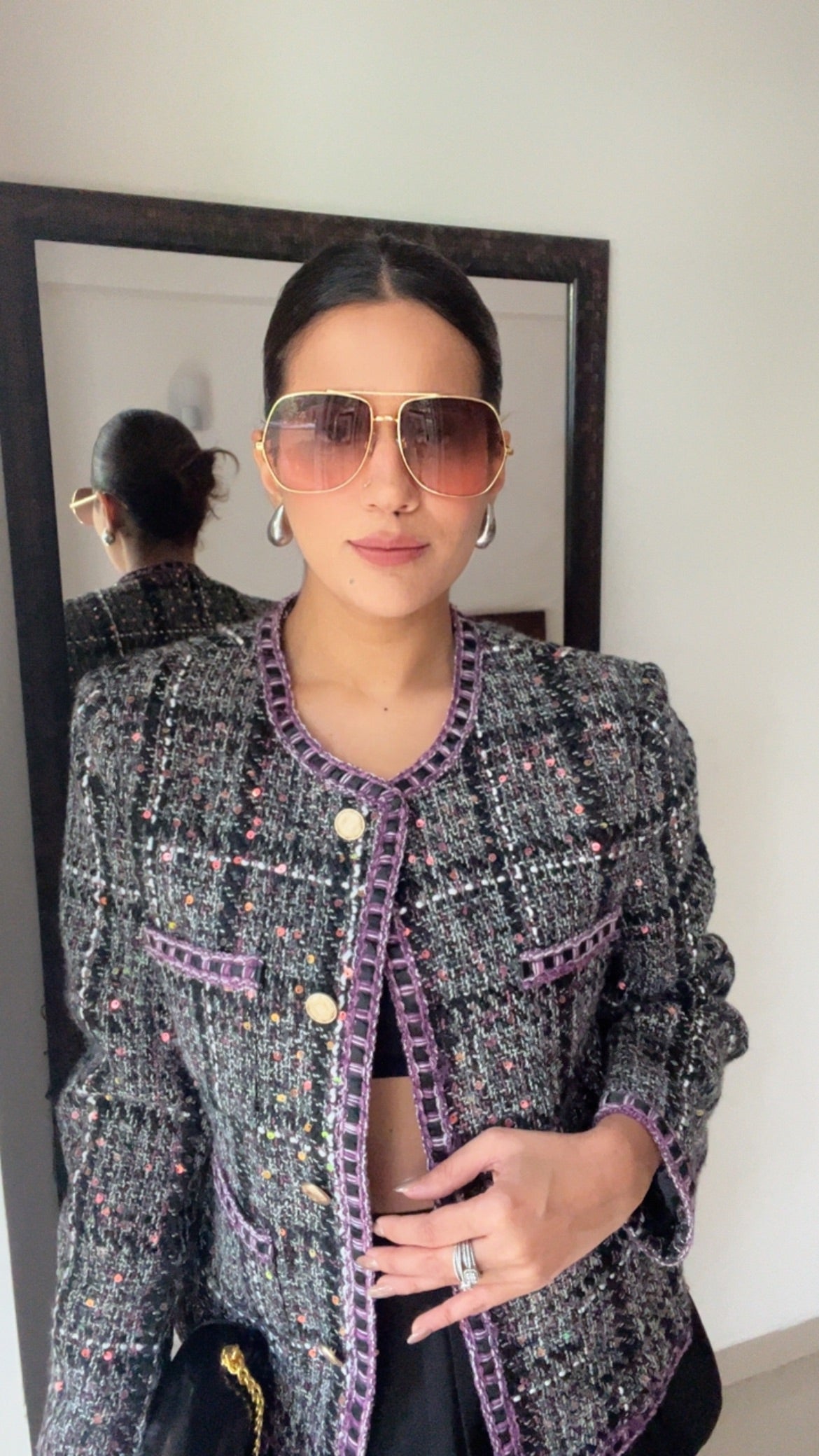 Textured Sequin Tweed Fall Jacket