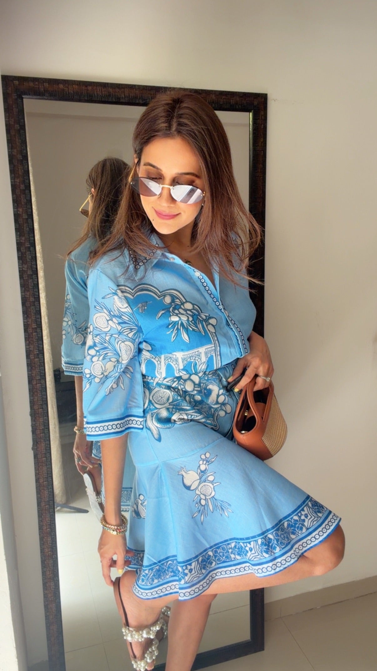 Azure Coastline Printed Tie-Waist Dress