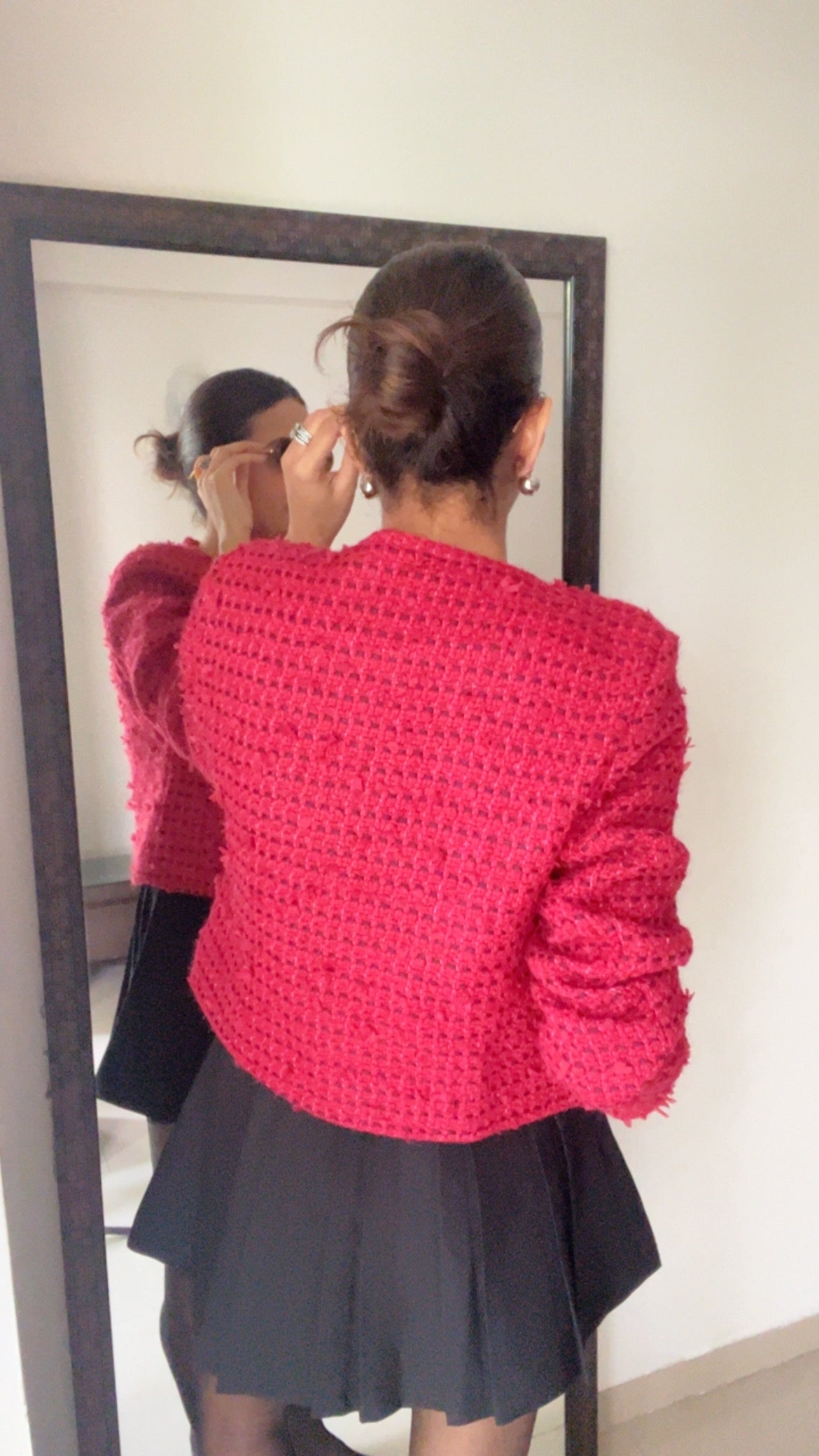 Red Textured Tweed Fall Jacket