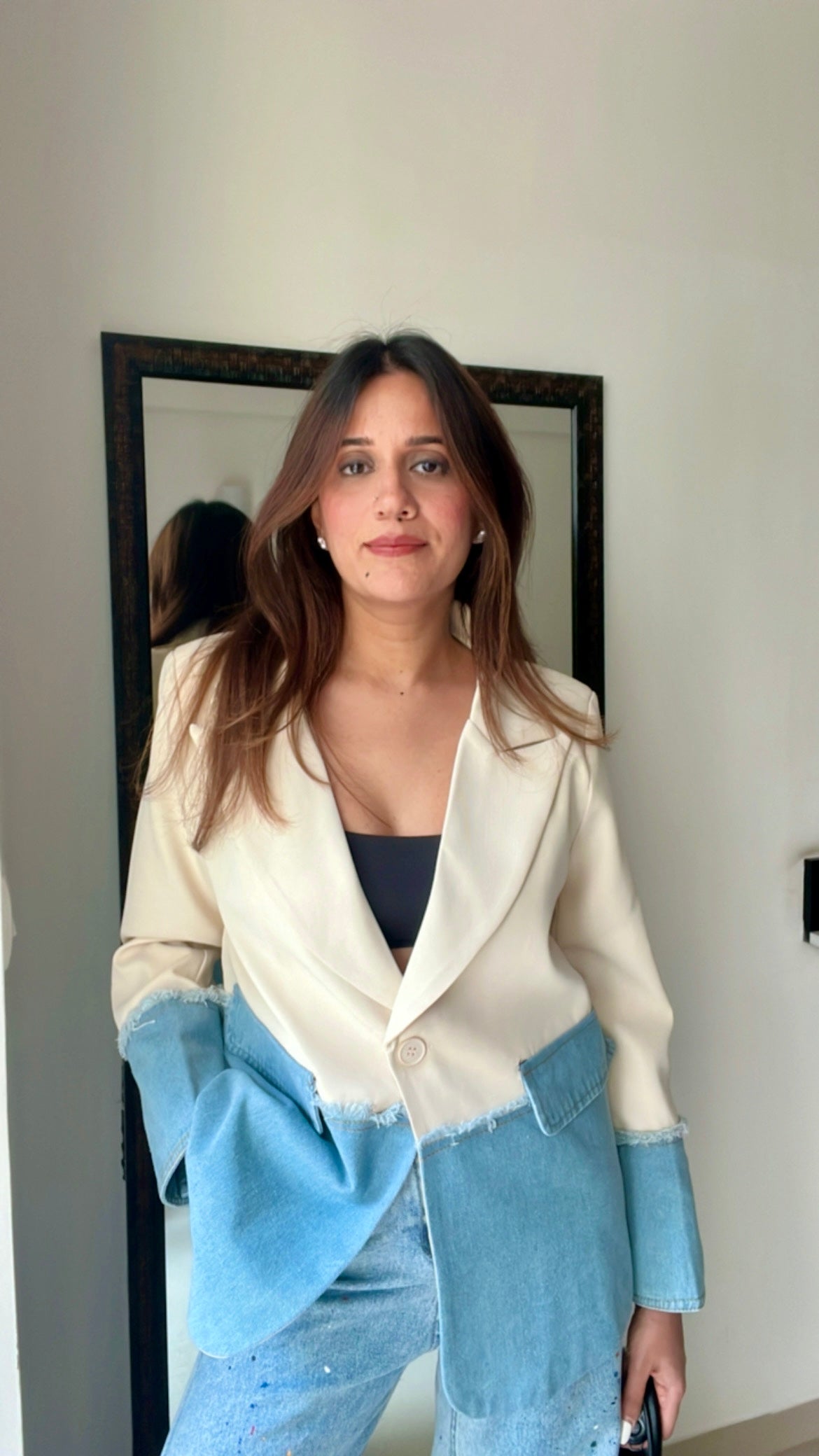 Denim Contrast Box Fall Coat