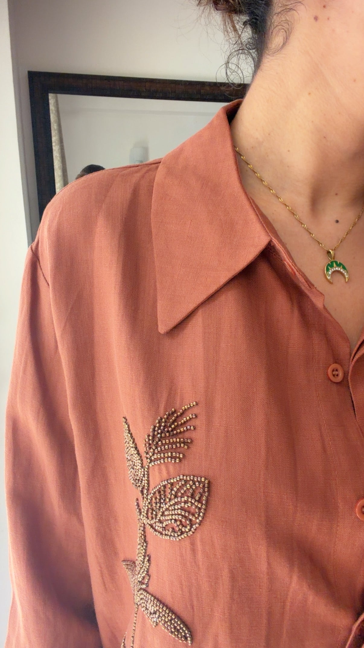 Embellished Linen Blend Poplin Shirt