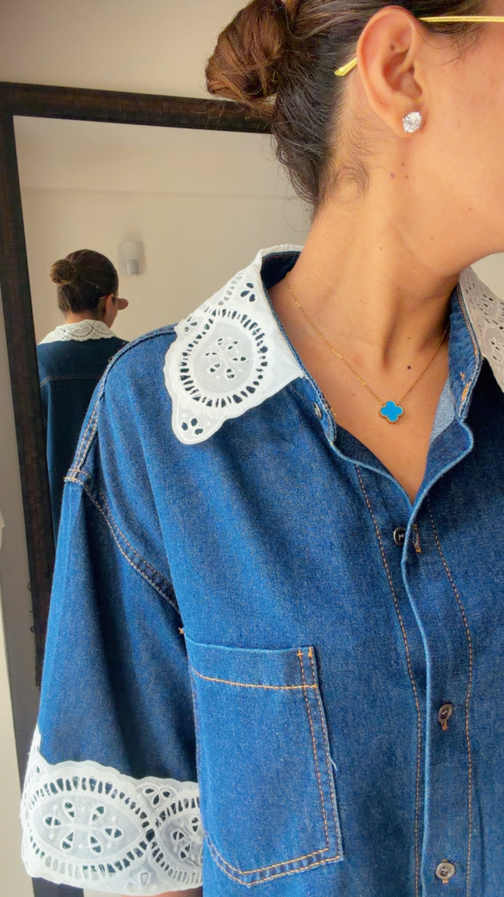Lace Trim Denim Shirt