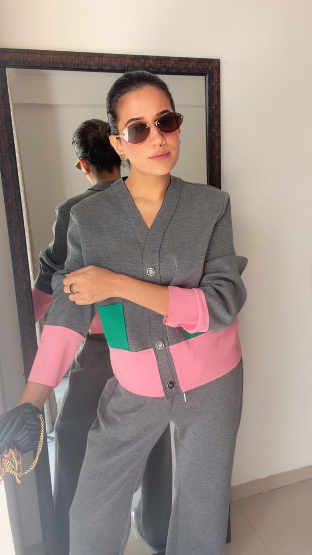 Grey Color-Block Fall Co-ord Set