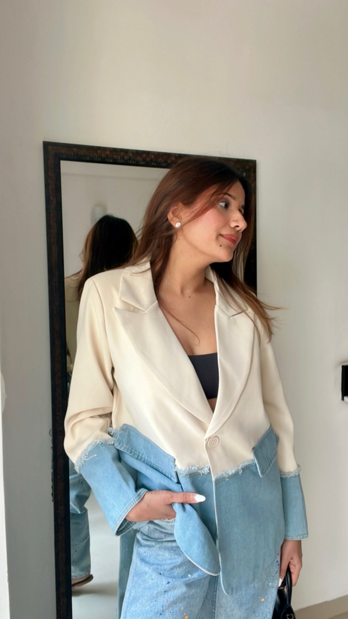 Denim Contrast Box Fall Coat