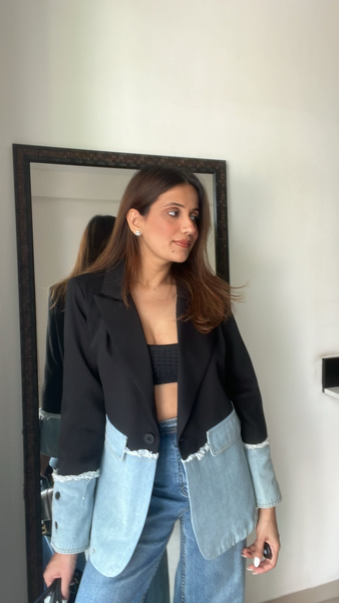 Denim Contrast Box Fall Coat