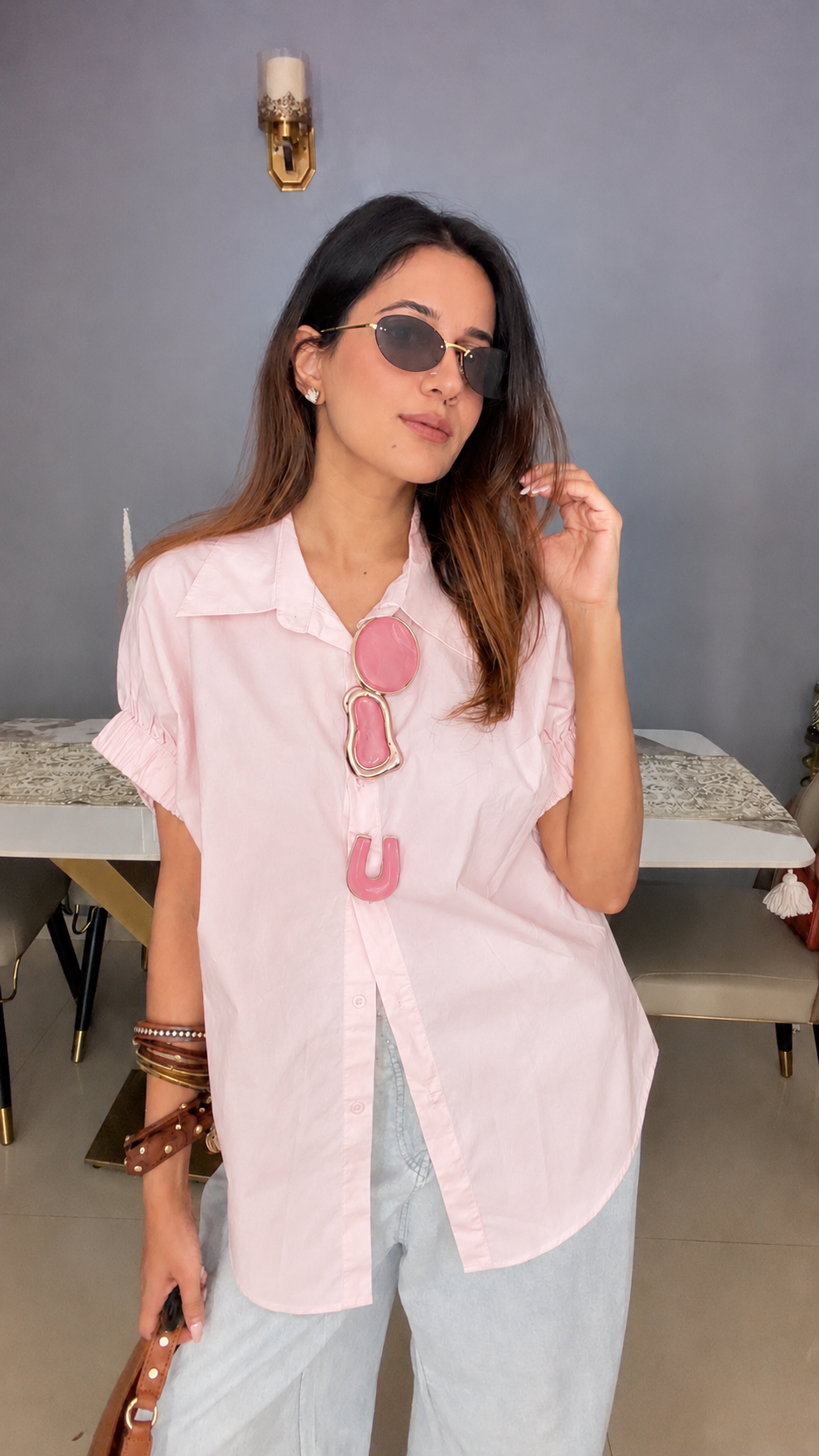Statement Detail Ruched Sleeve Poplin Shirt