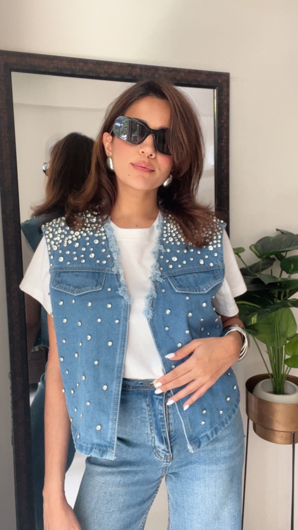 Diamond Studded Denim Fall Vest