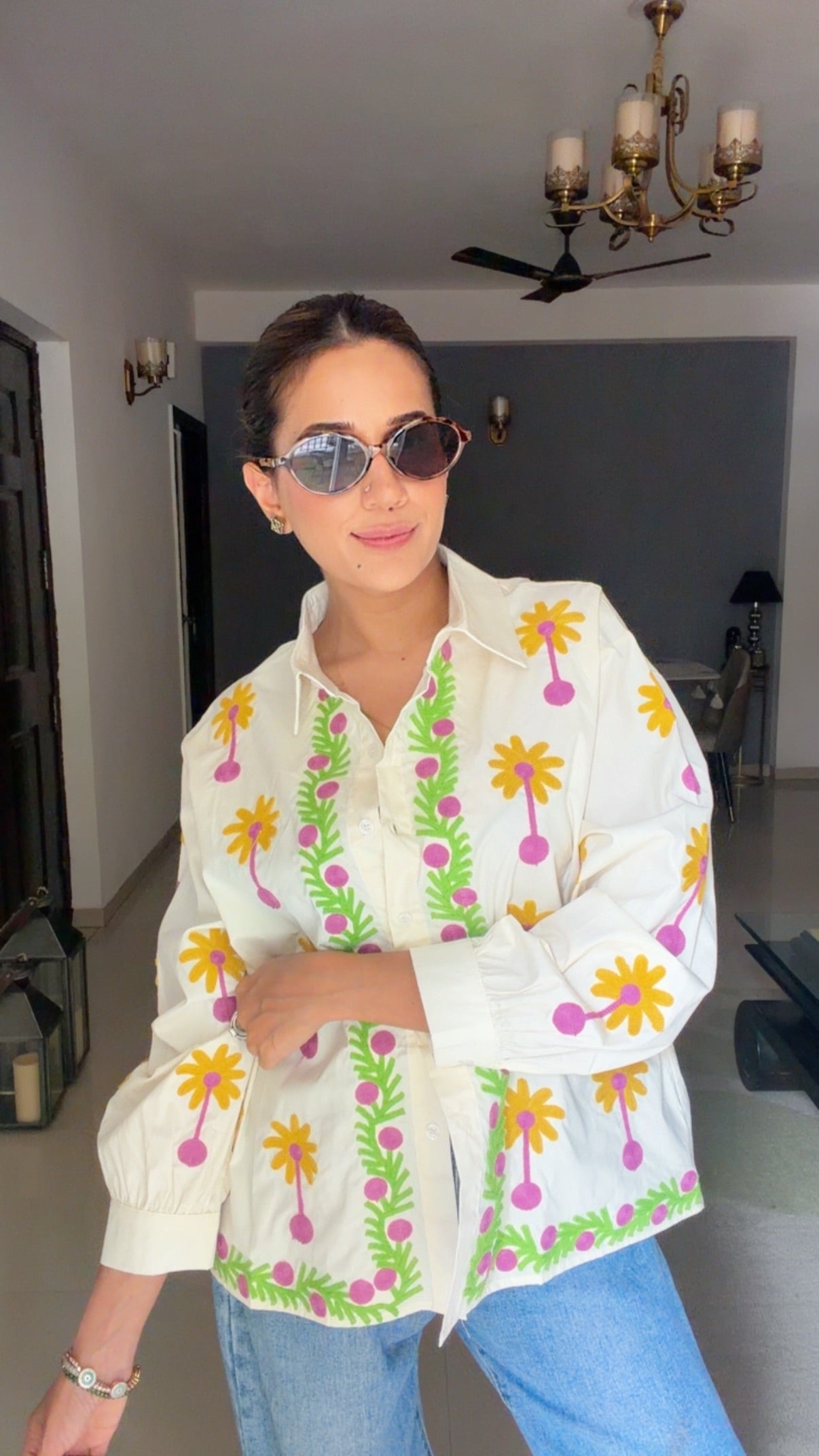 Color Block Embroidered Poplin Shirt