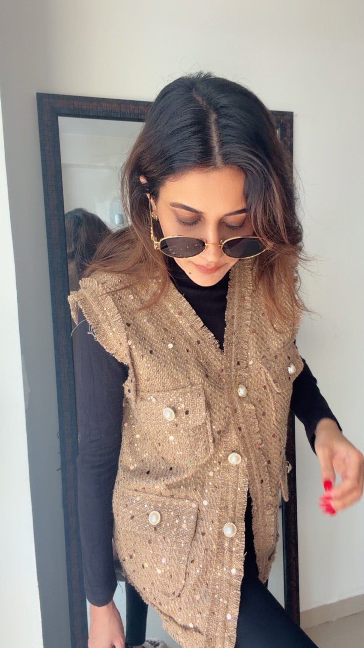 Sequin Tweed Fall Vest