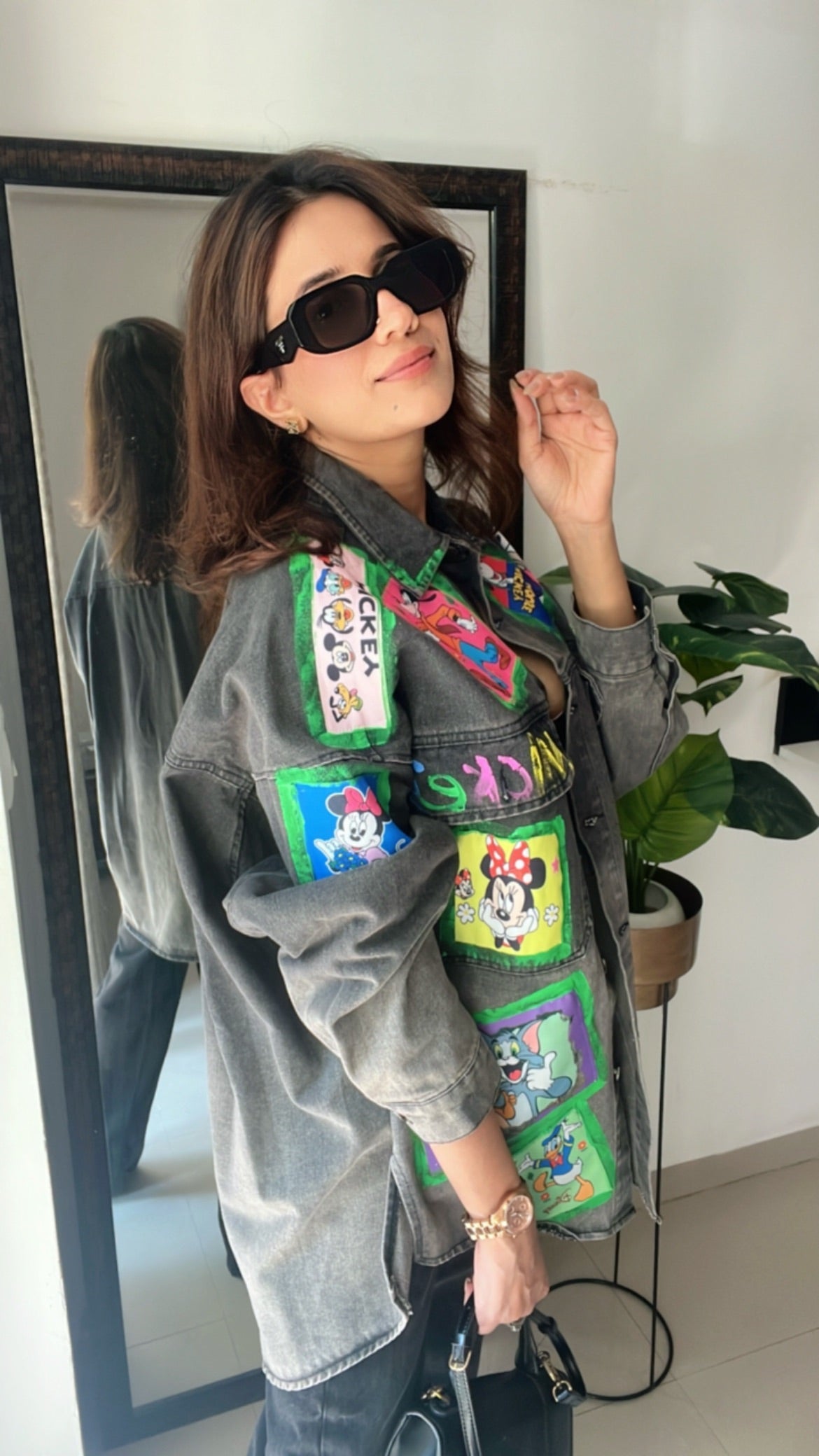 Cartoon Colorblast Oversized Denim Fall Jacket