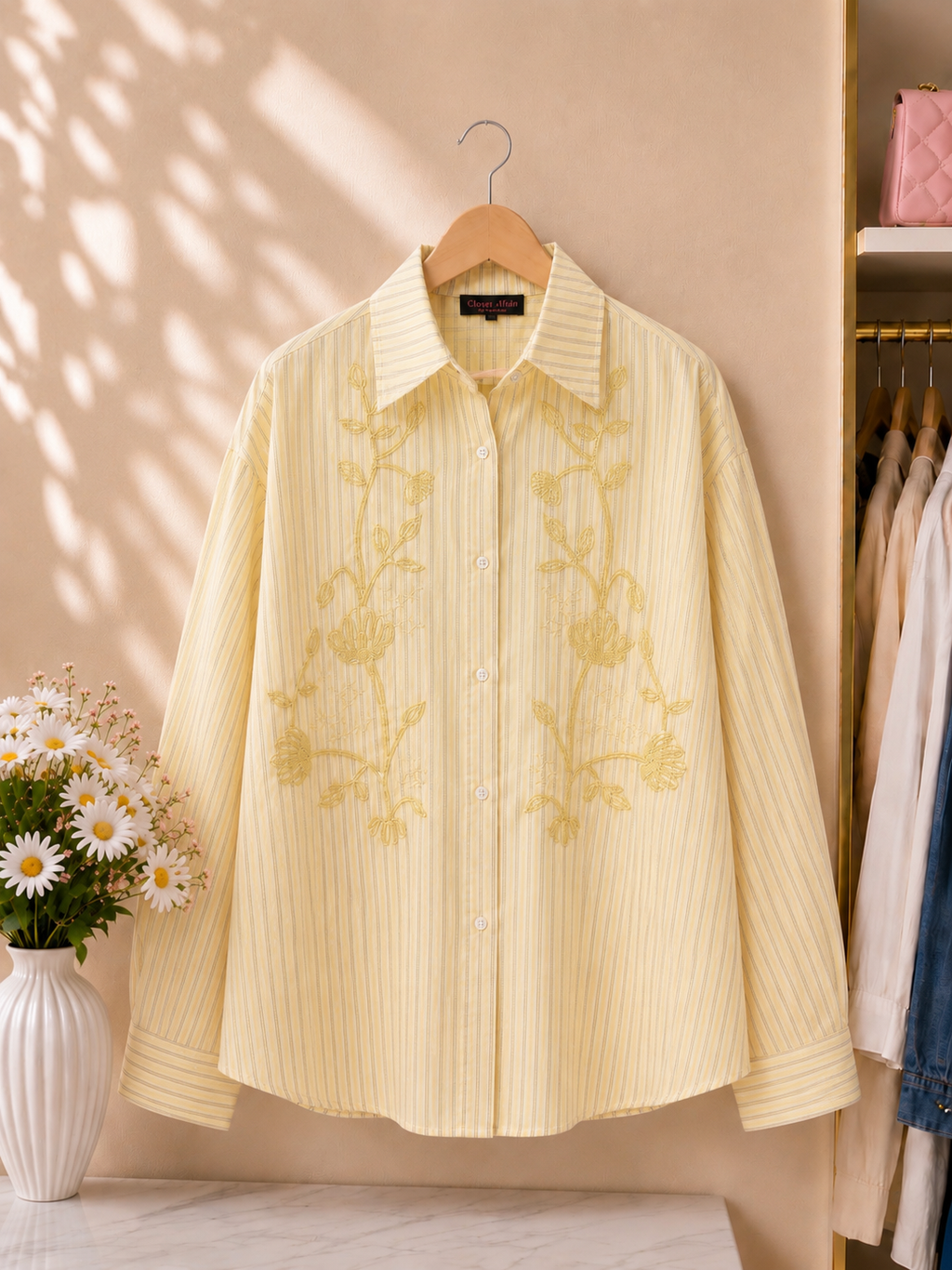 Stripe Floral Embroidered Shirt