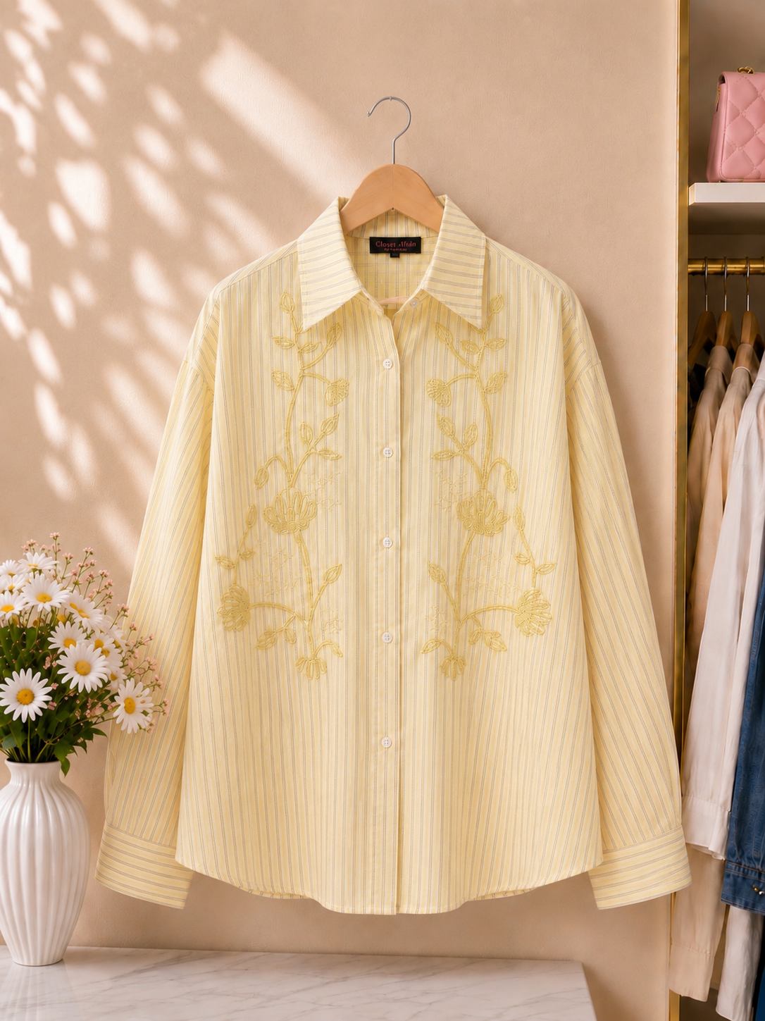 Stripe Floral Embroidered Shirt