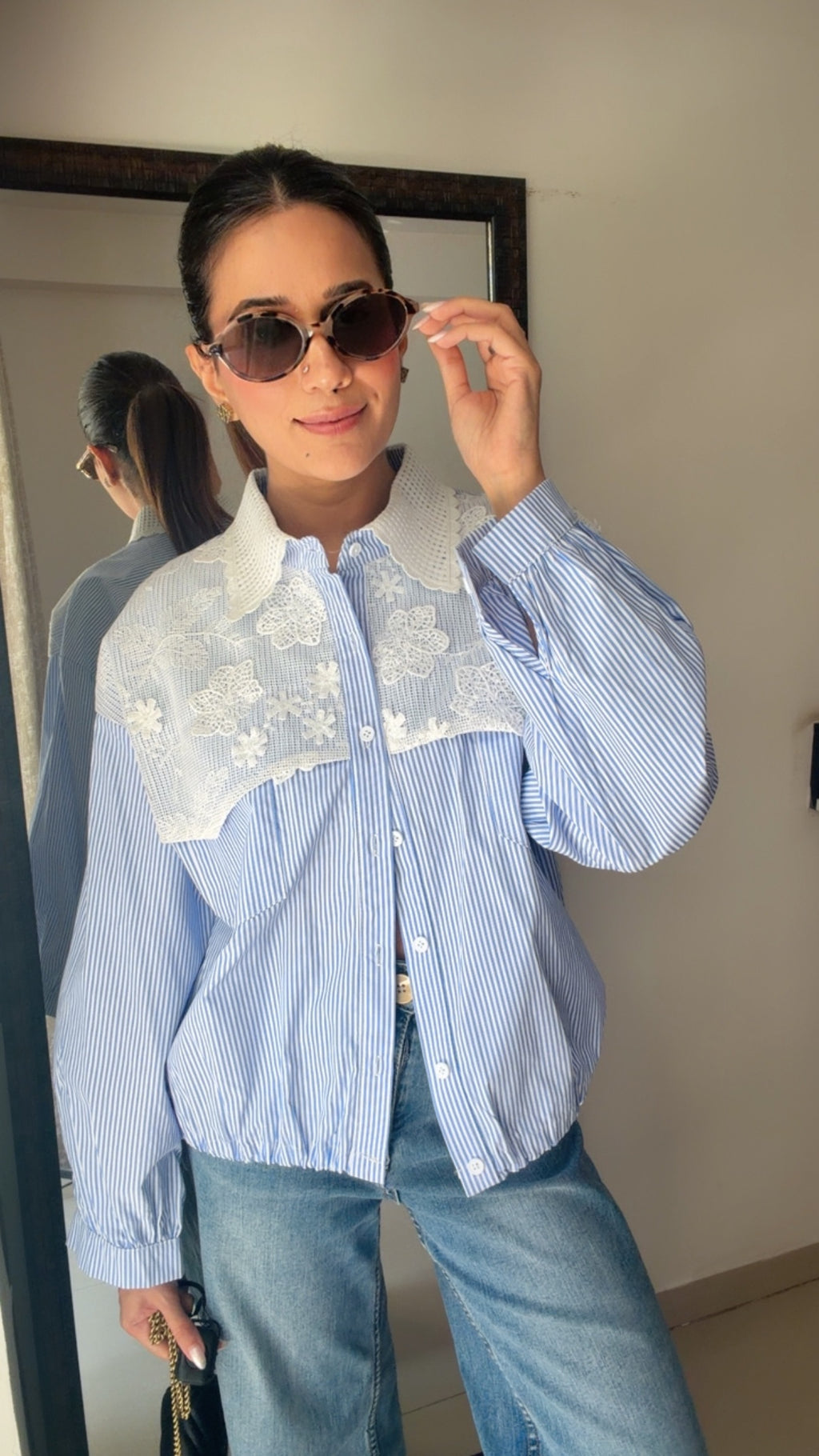 Flower Embedded Poplin Shirr