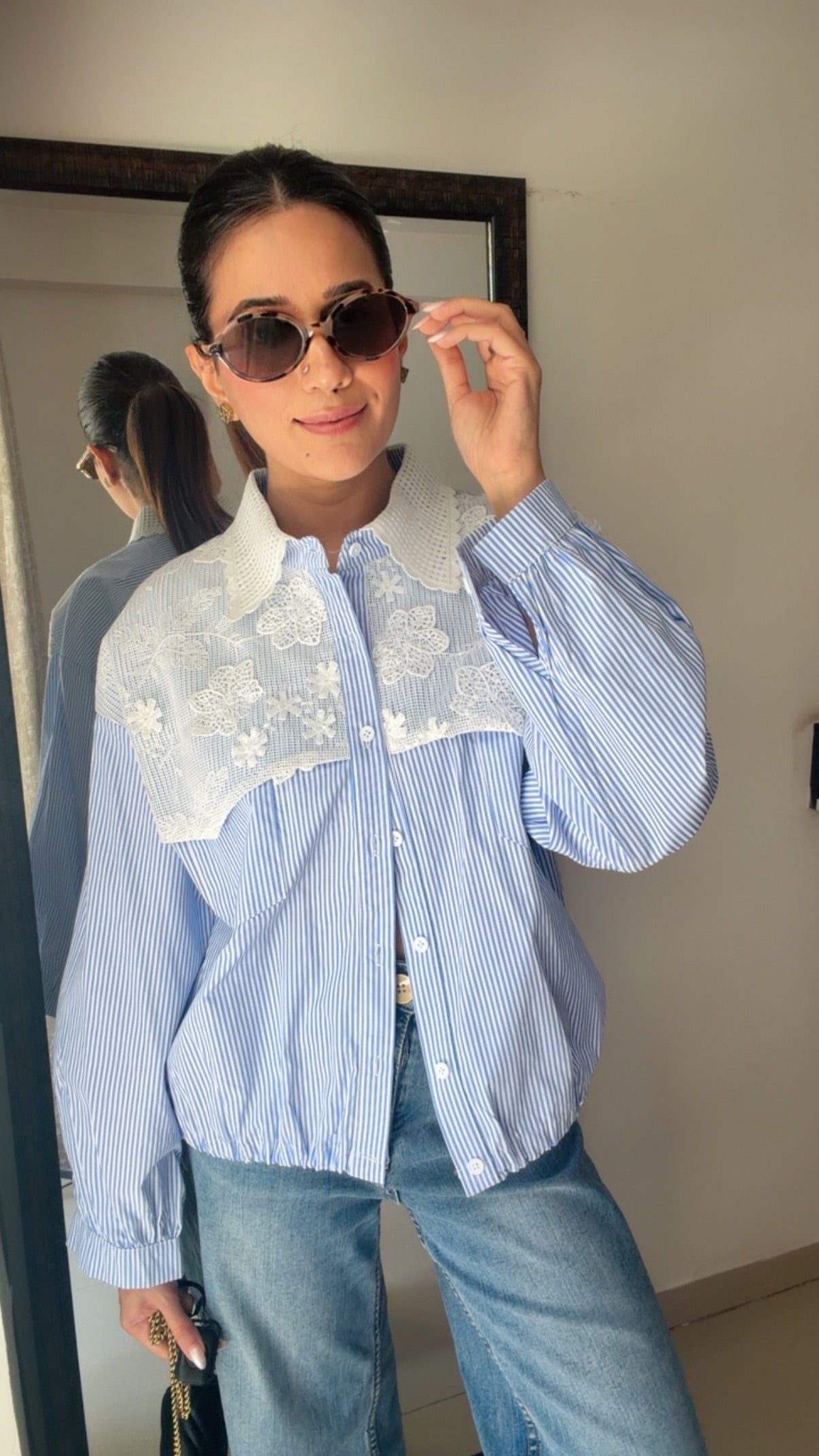Flower Embedded Poplin Shirr
