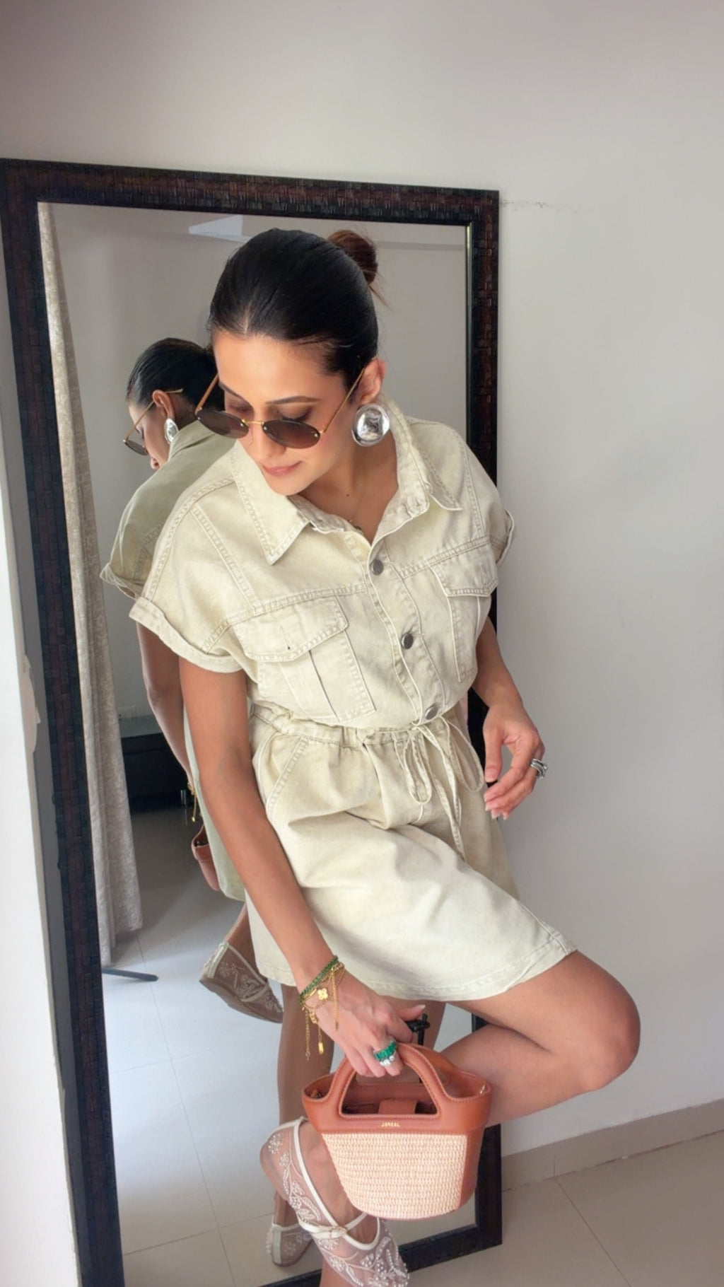 Sandstone Denim Tie-Up Dress