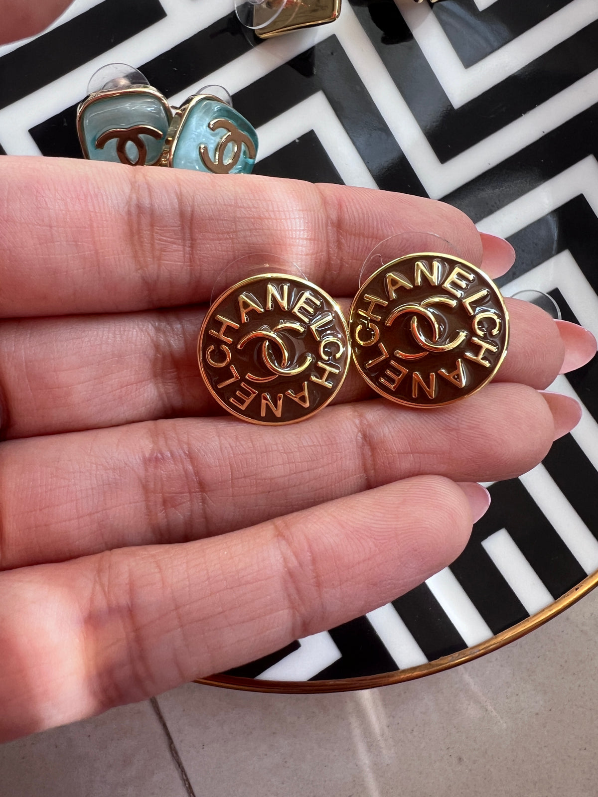 Brown Button Earrings