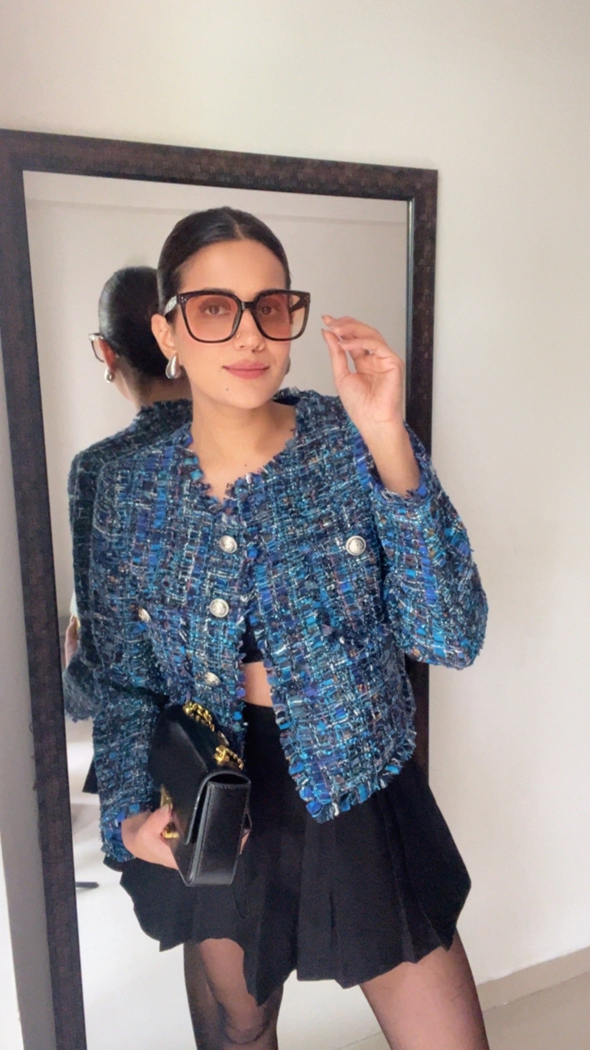 Blue Textured Tweed Fall Jacket