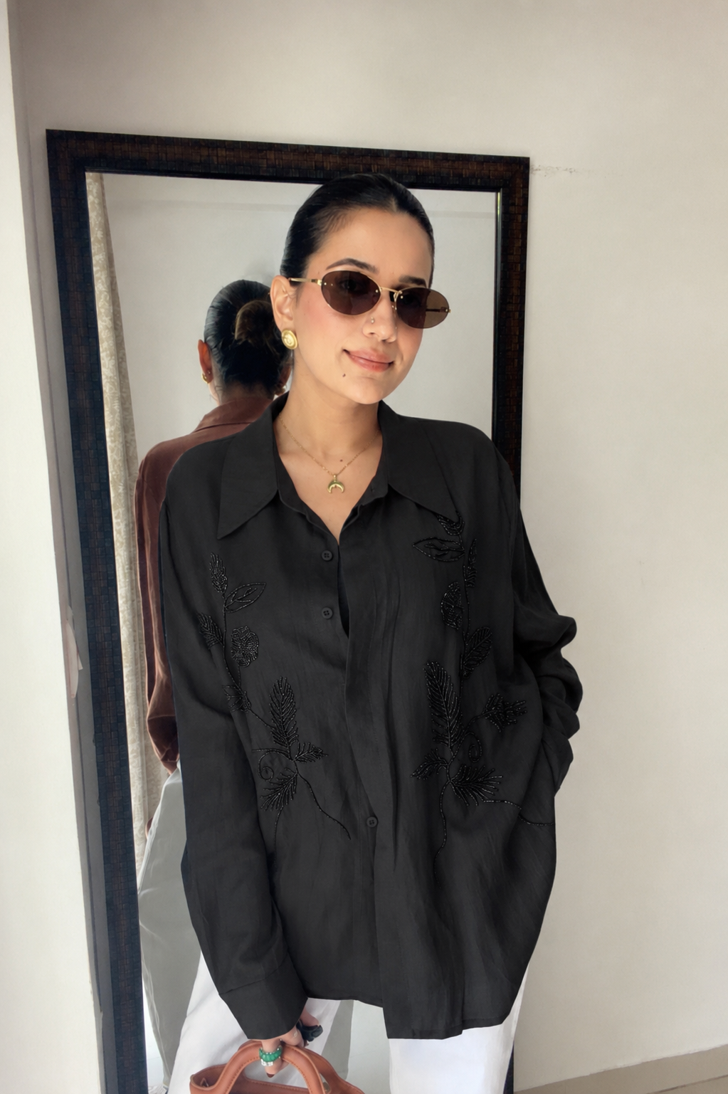 Embellished Linen Blend Poplin Shirt