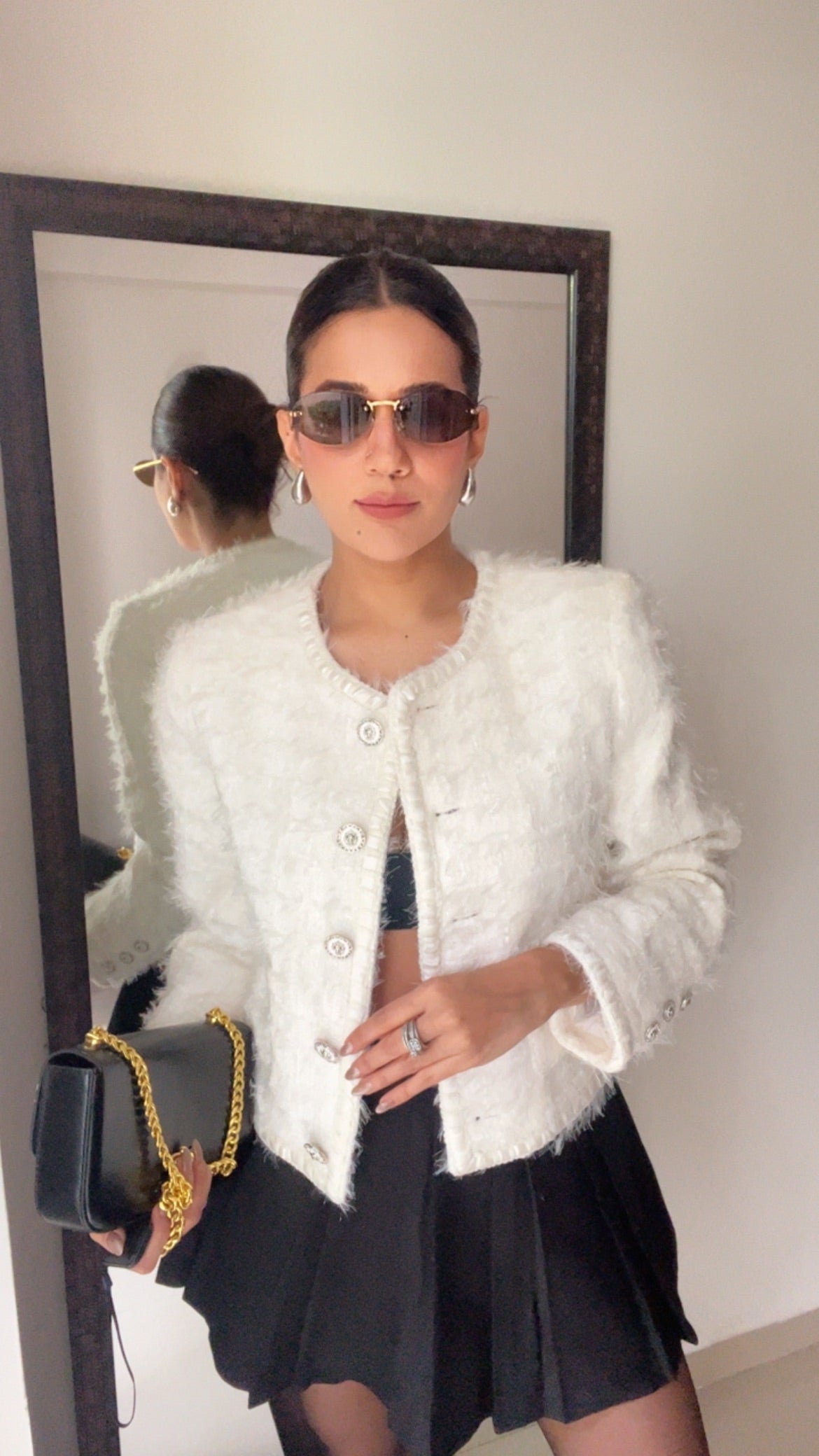 White Furry Tweed Fall Jacket