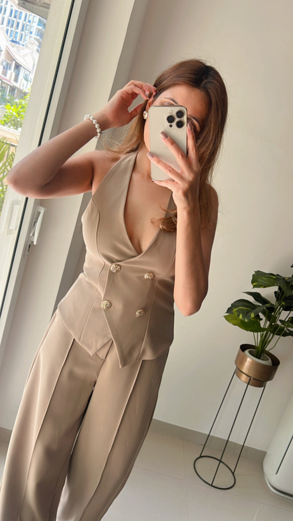 Halter Double Breasted Vest Top